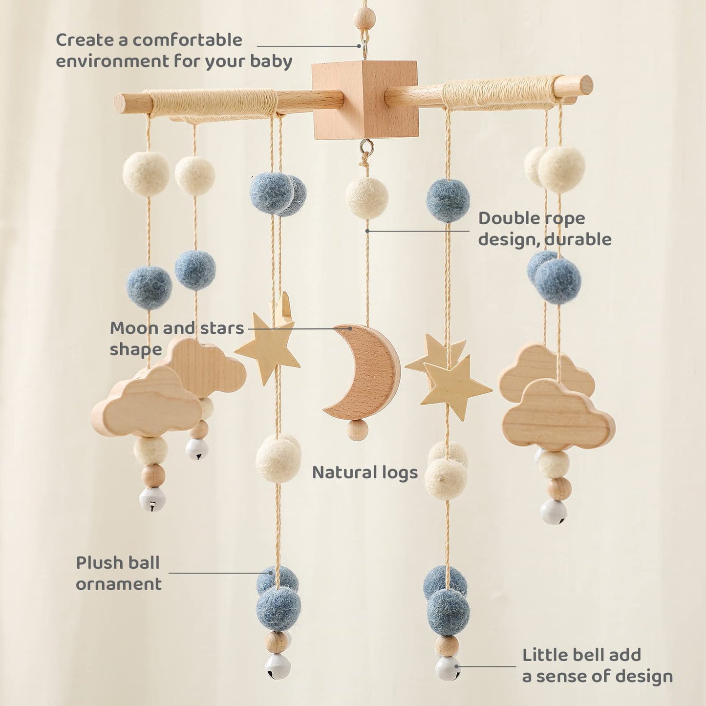 Baby Mobile for Crib | Baby Crib Nursery Mobile Star Moon for Baby Boys and Girls | Boho Nursery Decor | Baby Shower Set for Infant Bedroom Hanging Decoration Toy