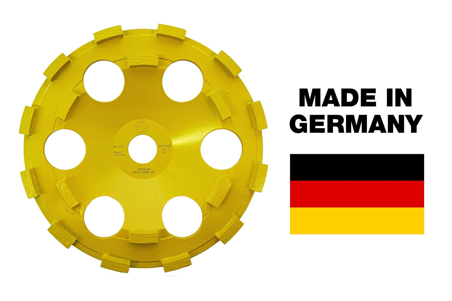 C.S. Unitec 7" Premium Concrete Grinding Wheel for General Grinding Use - Double Row Diamond Cup Grinding Wheel for Concrete, Cement, Granite, Stone, Marble, More - Made in Germany, Yellow, 37111