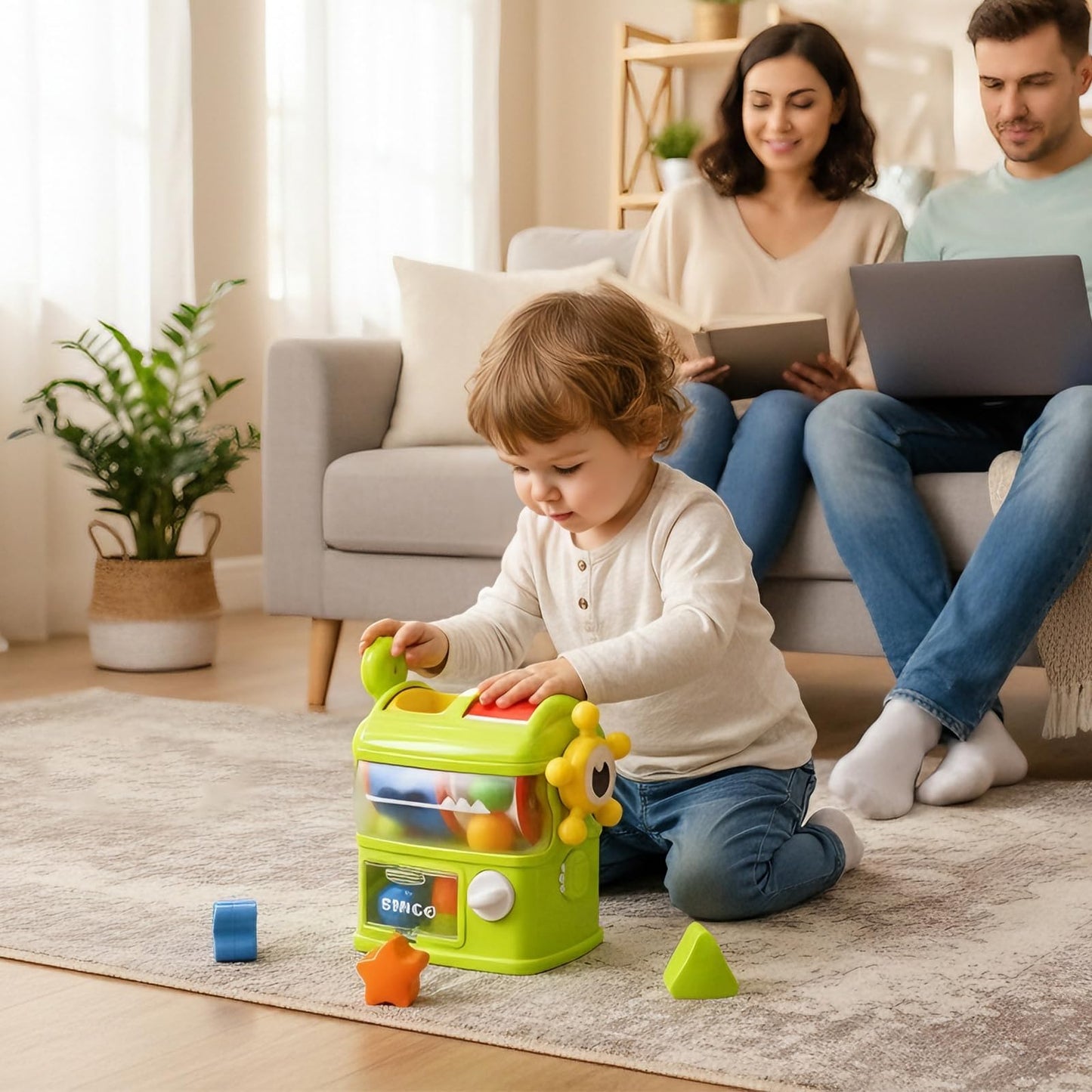 Haoshoon Montessori Baby Toys Eating The Shapes, Interactive Shape Sorter Toys for Toddlers, Fine Motor Skills Matching & Sorting Learning Toys for 1 2 3 Year Old Boys Girls