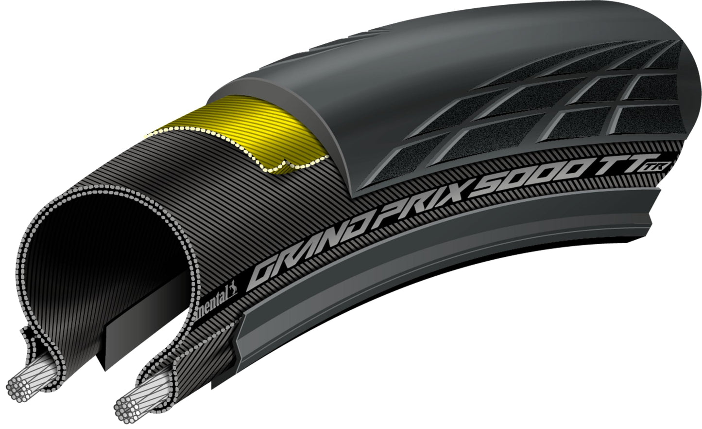 Continental Grand Prix 5000 TT TR - Tubeless Road Bike Tire | The Fastest, for the Pursuit of Speed - BlackChili, Vectran Breaker, LazerGrip, Active Comfort Technology (Black) (700x28)