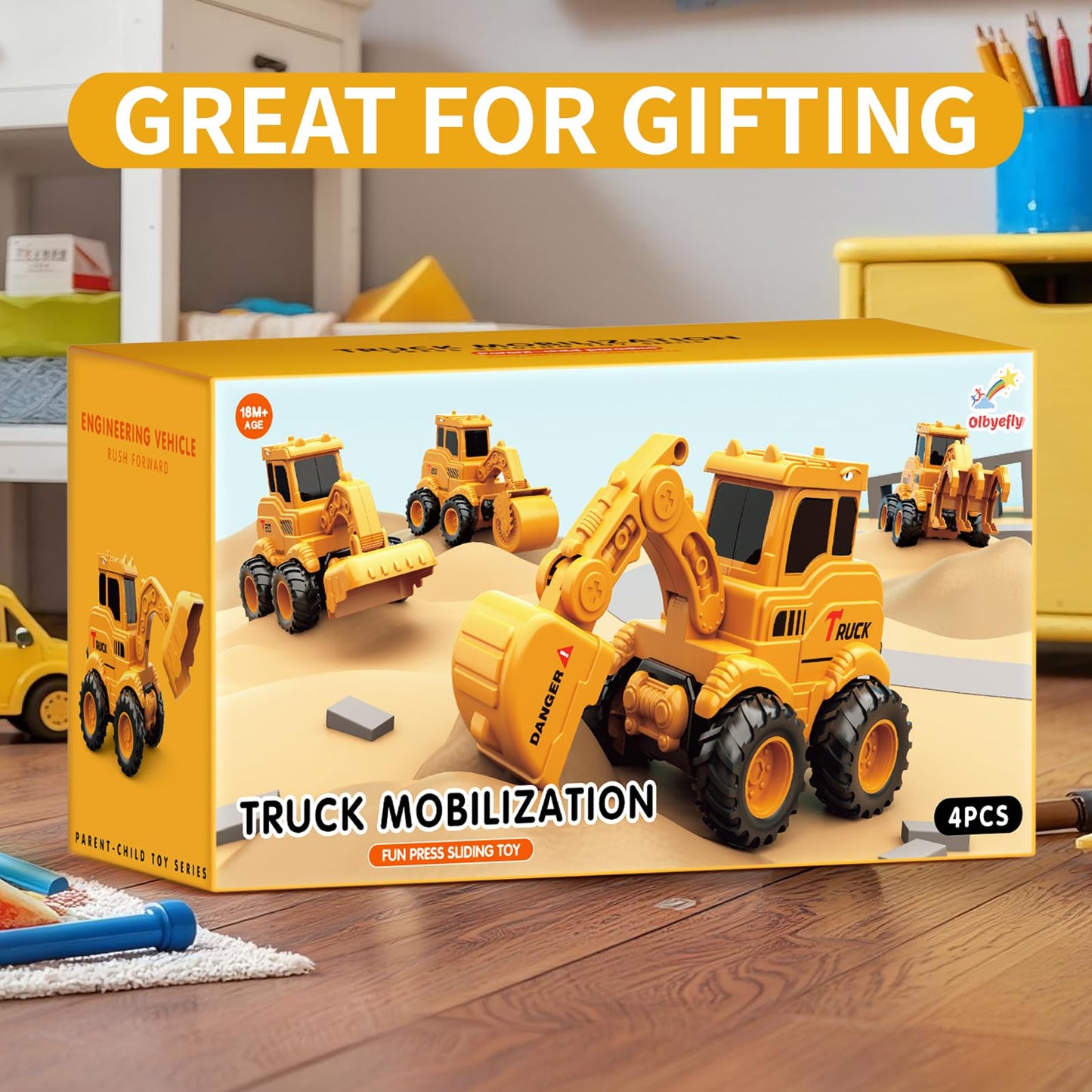 Olbyefly Construction Toys for 2 3 4 5 6 + Year Old Boys Kids Toddlers Girls, Sandbox Excavator Toy Trucks Construction Truck Toys Vehicles Bulldozer Road Roller Toy Christmas Birthday Gifts for Boys
