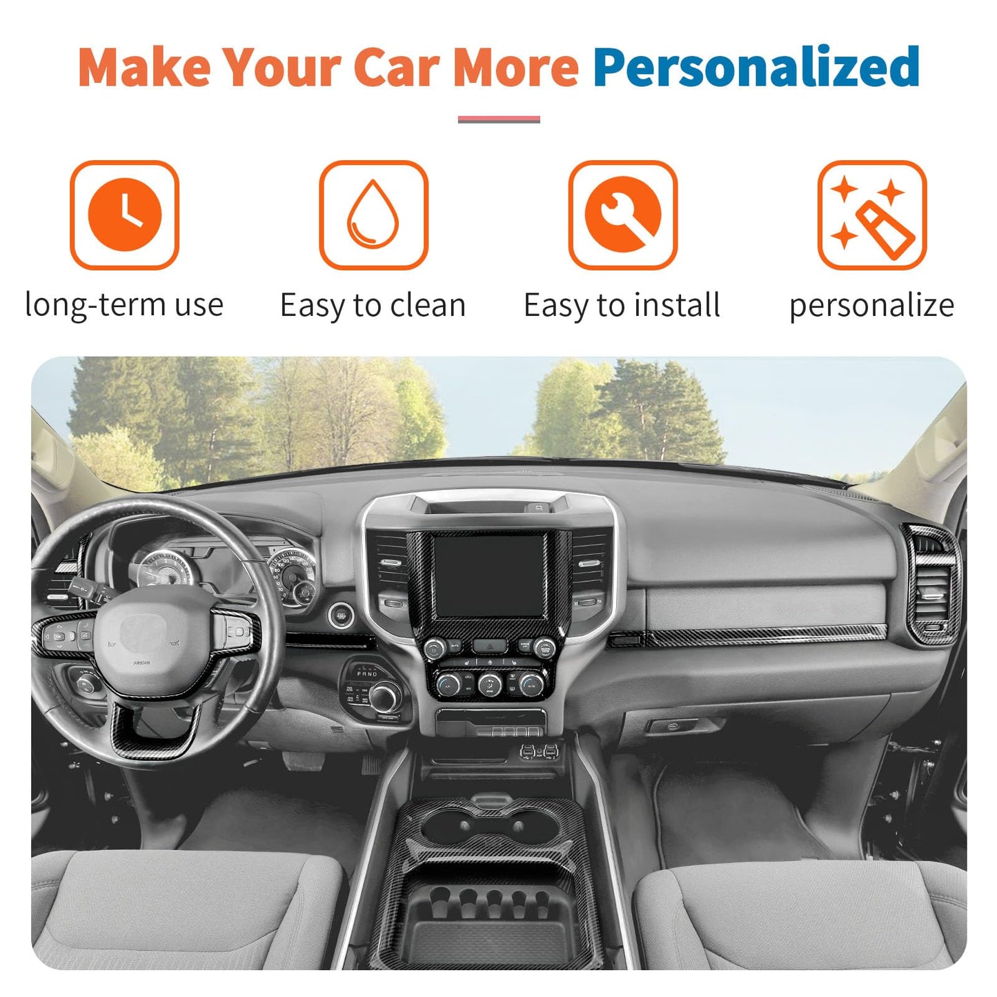 JeCar 27PCS Carbon Fiber Interior Trim Kit for 2018-2023 Dodge RAM 1500 Interior Accessories