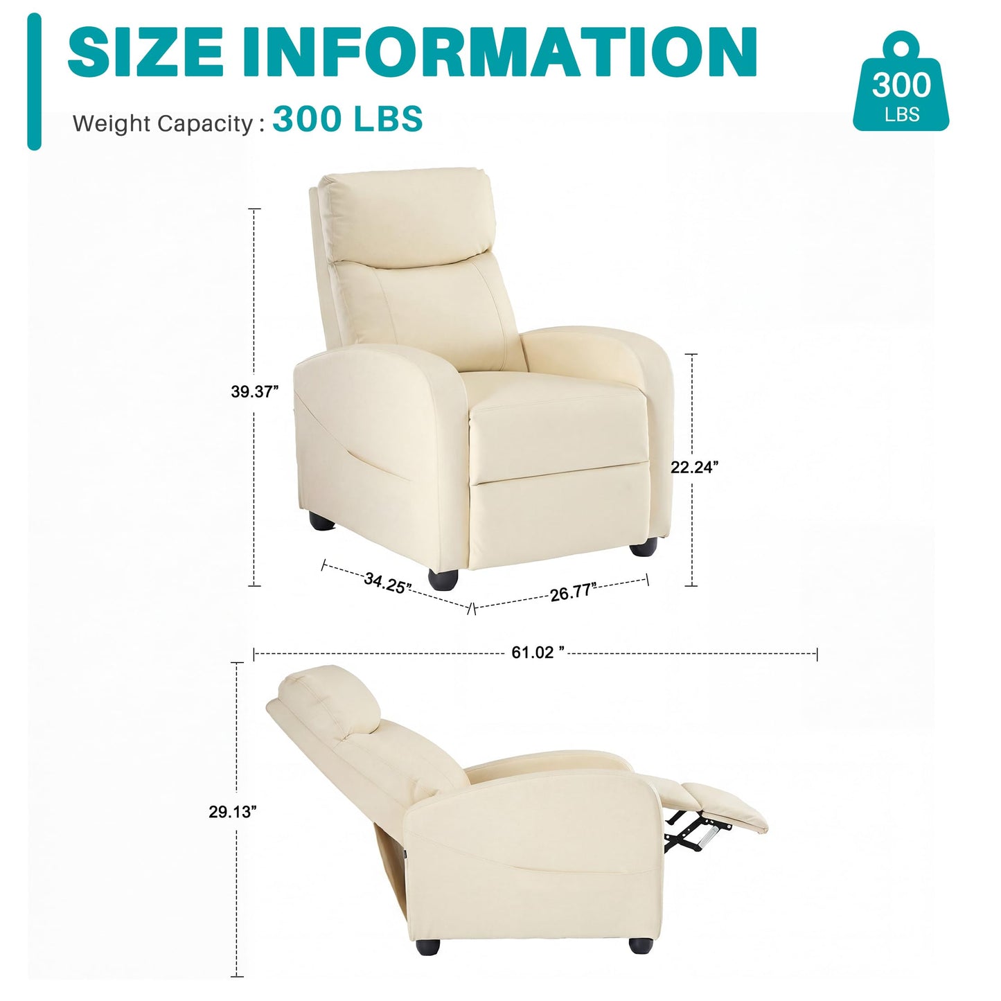 Sweetcrispy Massage Recliner Chair for Adults, Adjustable Home Theater Seating with Lumbar Support for Living Room, Modern Fabric Reclining, Beige