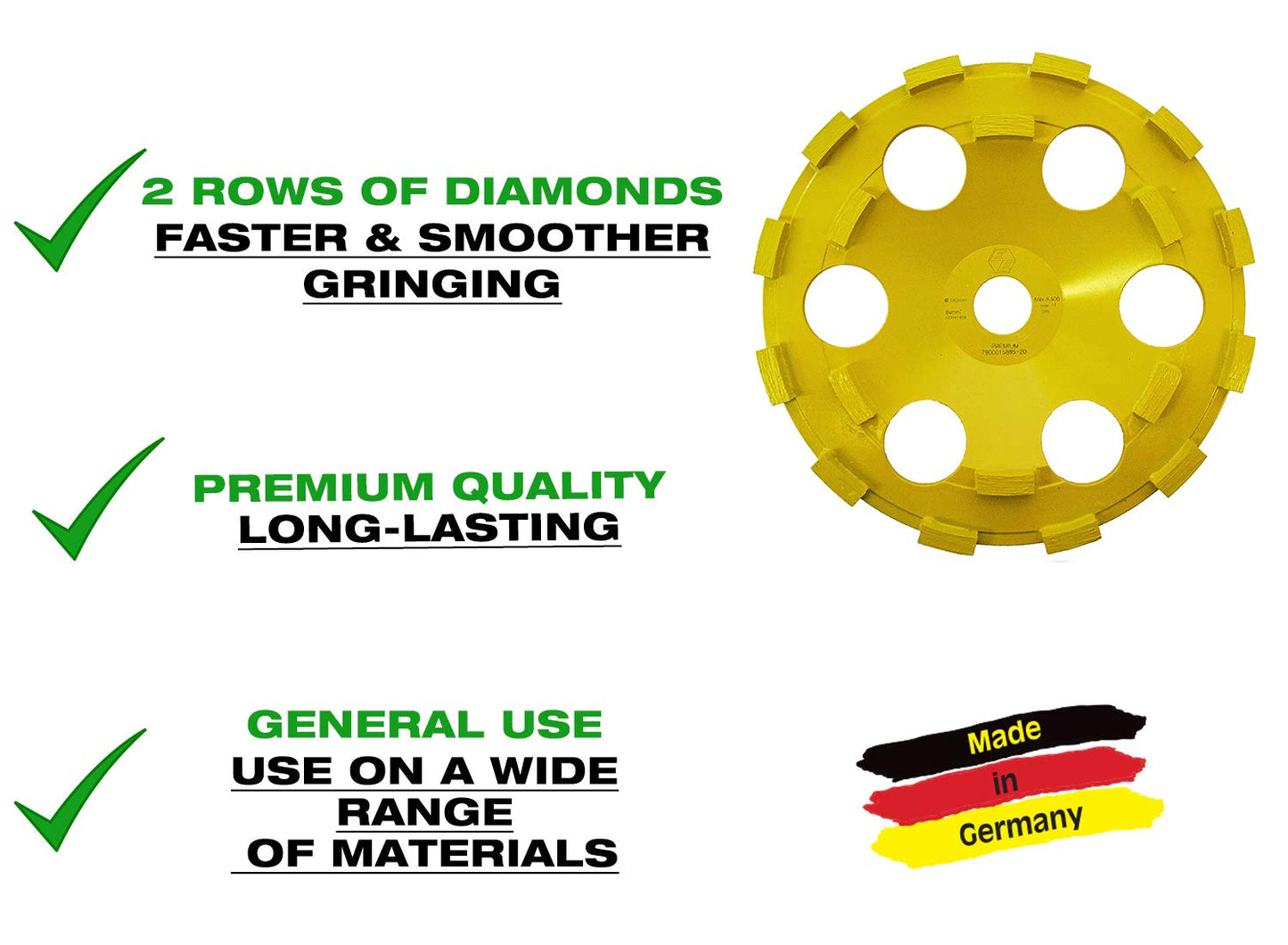 C.S. Unitec 7" Premium Concrete Grinding Wheel for General Grinding Use - Double Row Diamond Cup Grinding Wheel for Concrete, Cement, Granite, Stone, Marble, More - Made in Germany, Yellow, 37111