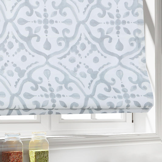 Cordless Roman Shades Window Shades, Grey Pattern Blackout Light Filtering Custom Window Roman Blinds, 10% Linen Fabric Roman Shades for Windows, French Doors, Doors, Kitchen Windows