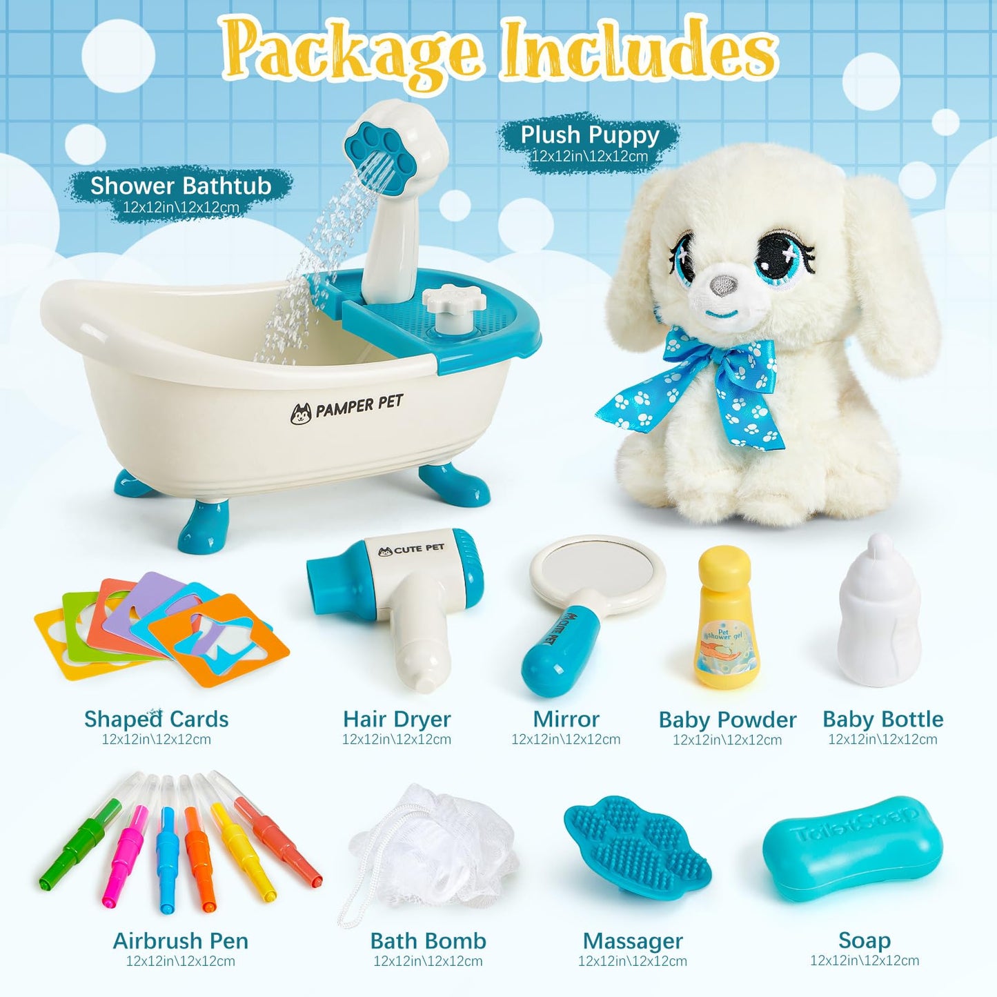 G.C Paint-Wash-Recolor Dog Plush Doll Toys for Kids Painting Craft Kit, Pretend Play Bath Toy with Bathtub, Blow Pen, Doodle Stuffed Animal Doll Painting Kit Gift for Boys Girls Ages 3 4 5 6 7 8