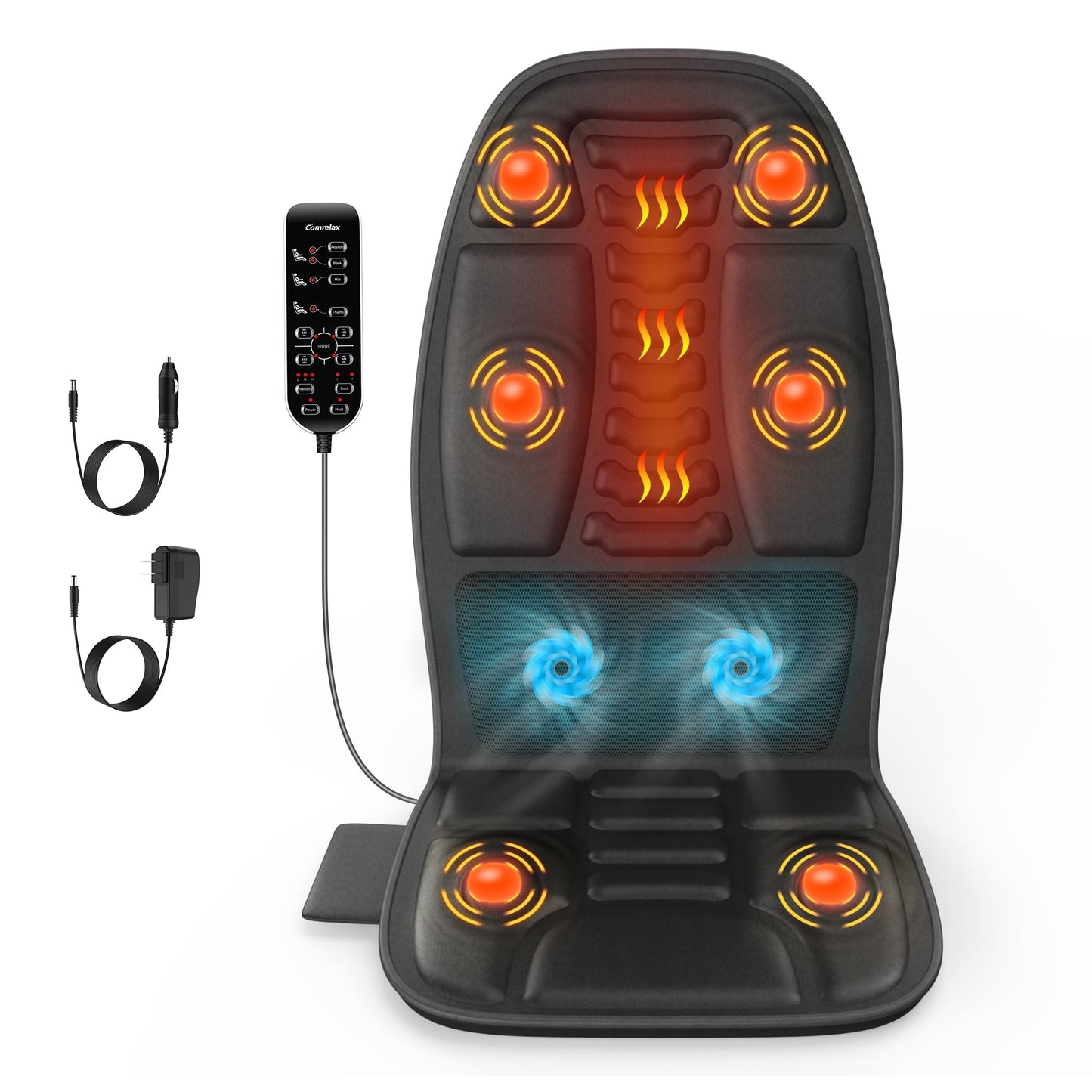 Massage Seat Cushion with Heat, Cooling Back Massager for Chair, Chair Massager for Full Body Massage, Deep Tissue Vibration Pad with 2 Adapters, Gifts for Dad Mom