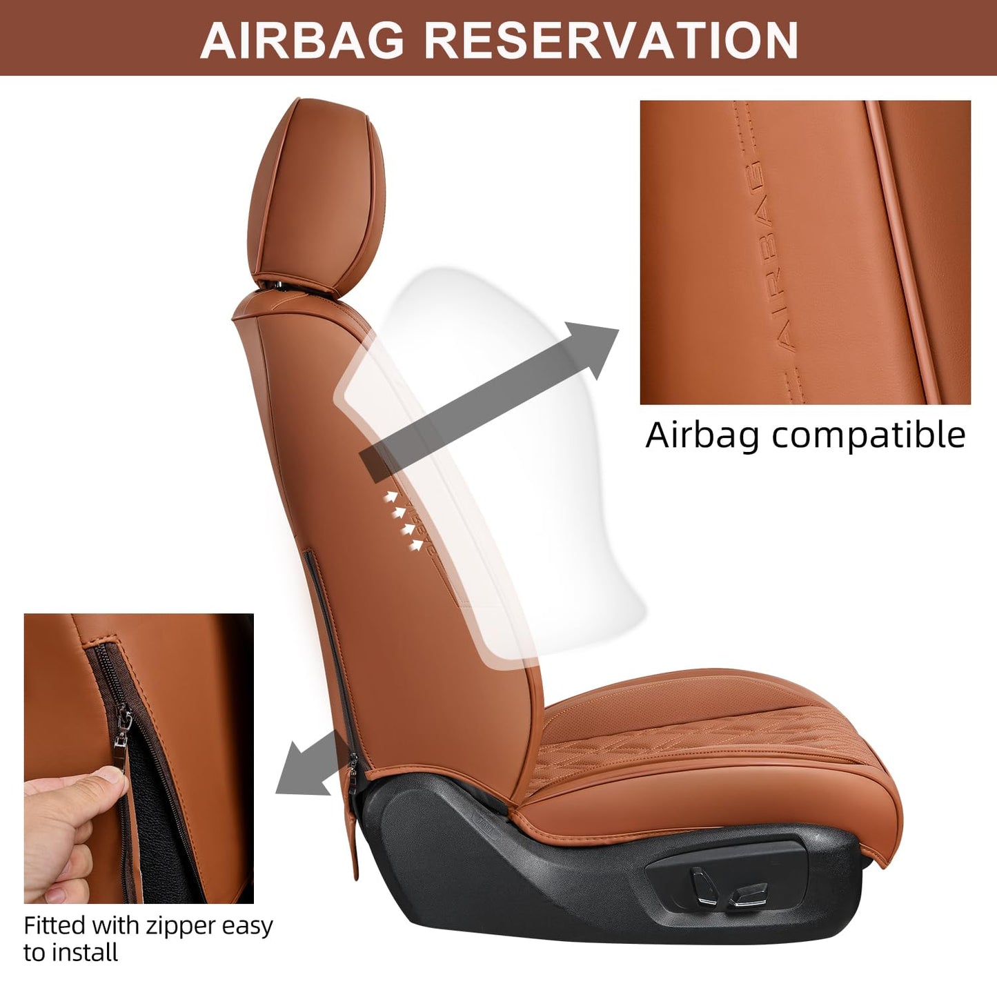 TINRAIYANG Car Seat Covers Full Set, Breathable Leather Automotive Front and Rear Seat Covers & Headrest, Universal Automotive Vehicle Seat Cover for Most Sedan SUV Pick-up Trucks, Brown