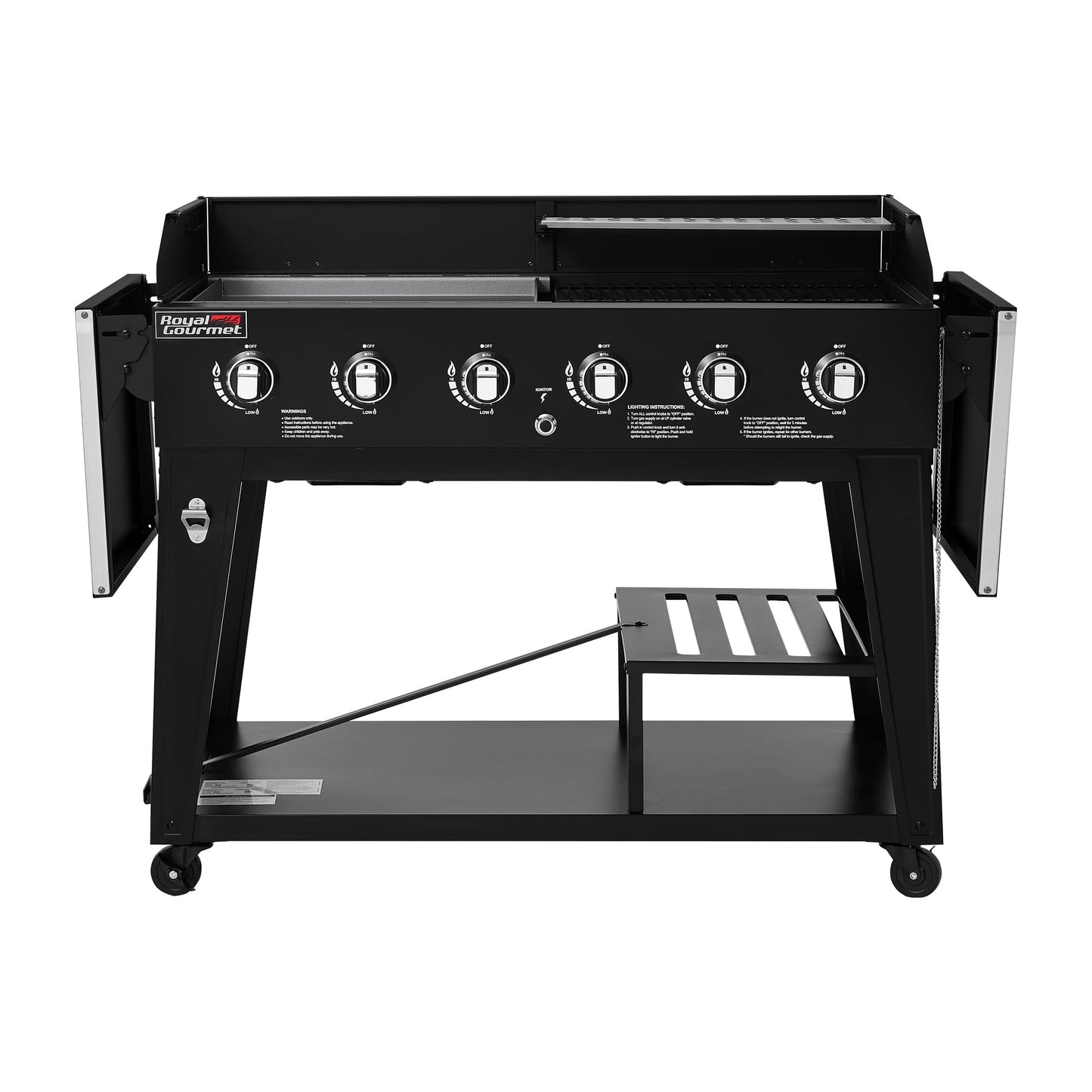 Royal Gourmet GD601B 6-Burner Gas Grill and Griddle Combo, Large Cooking Capacity Propane Grill & Griddle 2-in-1, 78,000 BTU Output for Back Yard, Garden, Family Party, BBQ, Black