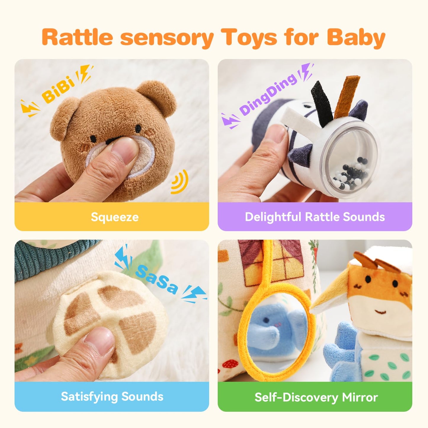 let's make Baby Toys 6-12 Months First Forest Animal Set Soft Barn playset with 5 Stuffed Woodland Animals, Rattle Crinkle Mirror Sensory Montessori Travel Toy Gift for Babies Boy Girl Toddlers 1-3