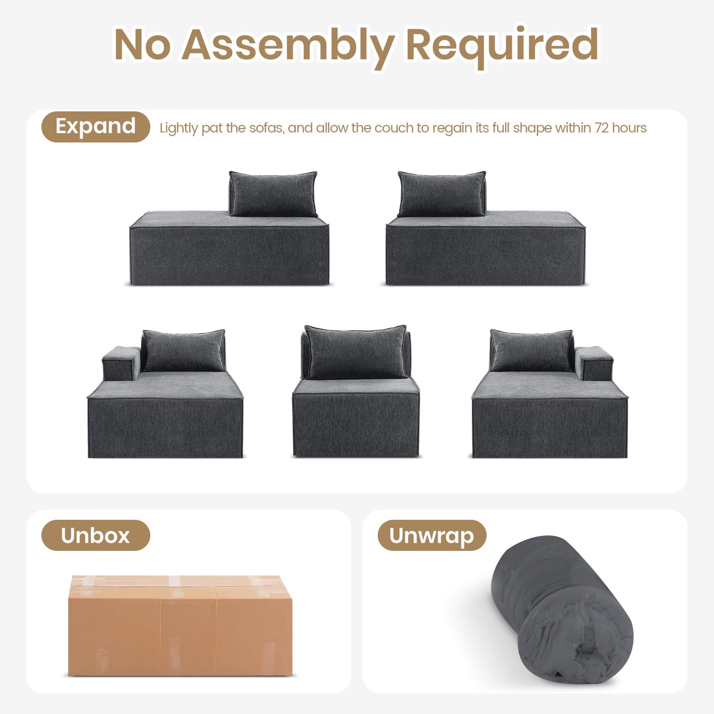VIKAYAMICS 140" Modular Sectional Sofa, U-Shaped Cloud Couch with Extra Long Chaise Lounge, Oversized Chenille Boneless Sofa Set for Living Room, Comfy Floor Seating, No Assembly Required