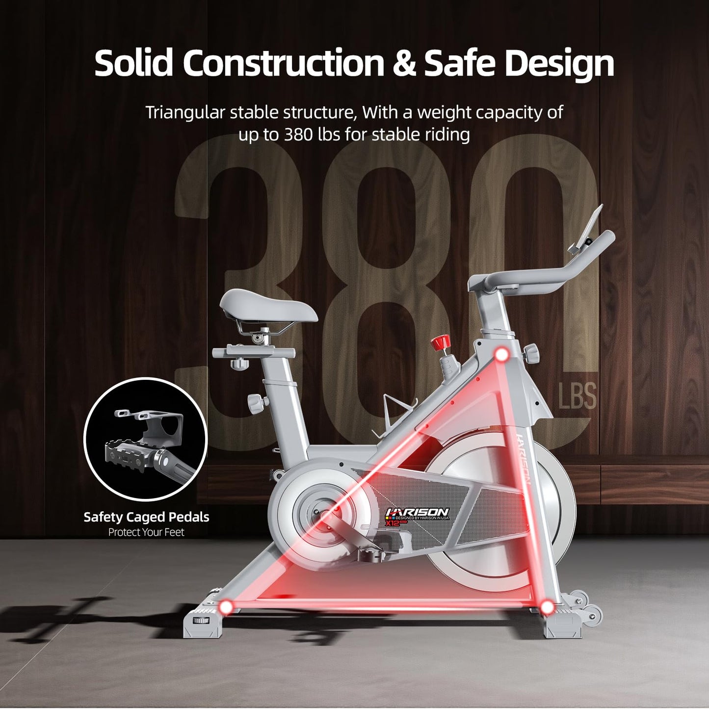 HARISON Semi Commercial Exercise Bike - Stationary Bike for Home Gym - Silent Magnetic Indoor Cycling Bike with Tablet Mount & Comfortable Seat Cushion, 380LBS/400LBS Weight Capacity Workout Bike (Magnetic Plus)