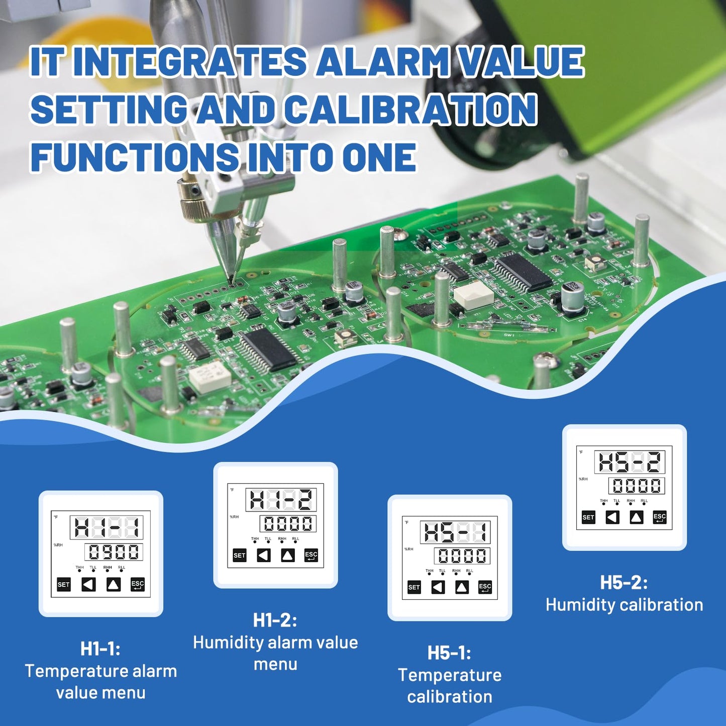 JIAWANSHUN Industrial Temperature Humidity Alarm, -40-185℉&0-100%RH,Thermometer Hygrometer Monitor with Independent Alarm Setting,Sound Light Alert & Calibration for Greenhouse,Lab,Cold Chain&Granary