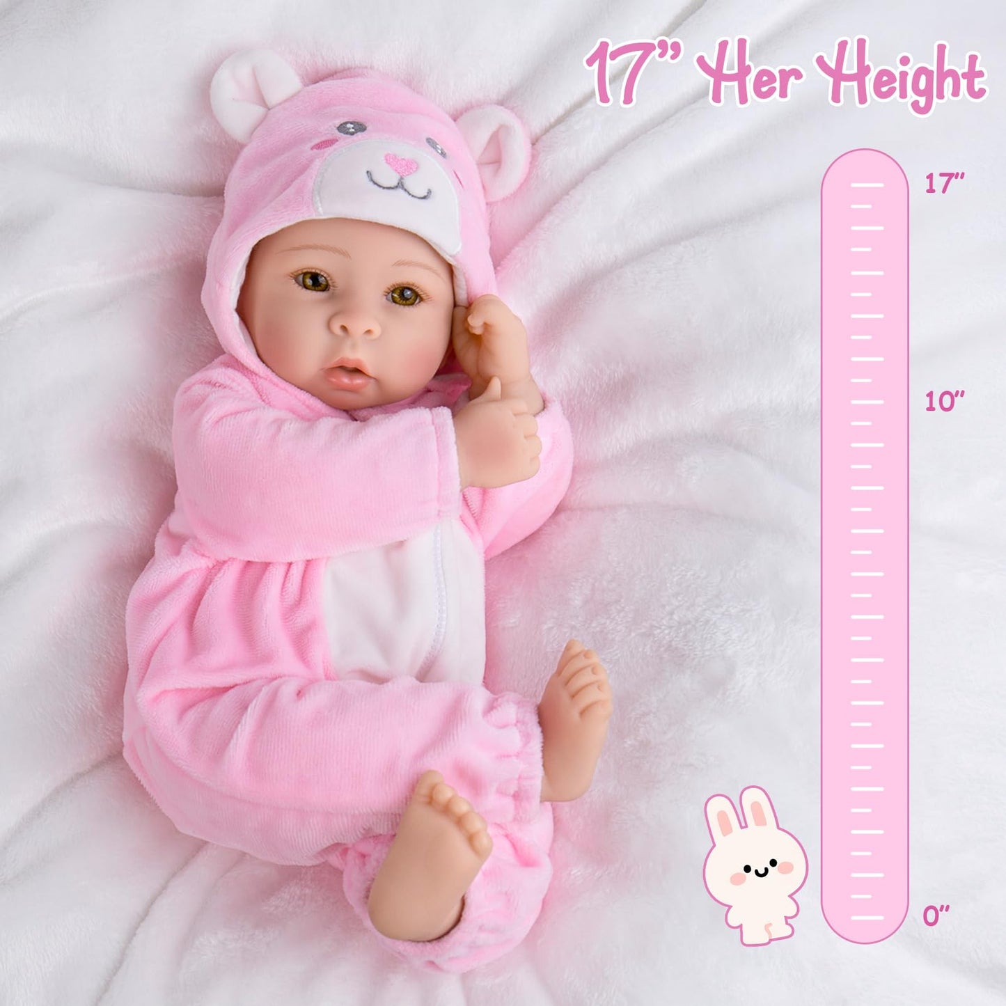 Aori Baby Dolls Realistic, 17-inch Lifelike Soft Body Baby Girl That Look Real with Feeding Kit Included, Ideal Gift for Kids, Birthday, Pretend Play