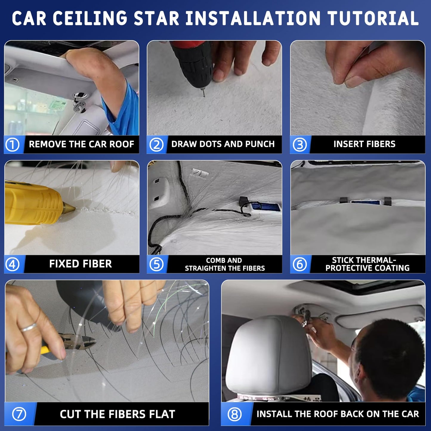 4 Colors 32W Twinkle Starlight Headliner Kit for Car Home with APP&RF Remote,RGBW 650pcs*0.03in*13.1ft Cables Fiber Optic Star Sky Roof Lights,4 Port Engine Sound Activated Ceiling Star Lights for Car