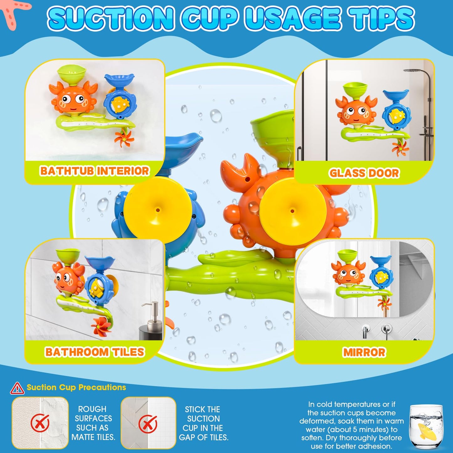 Bath Toys for Toddlers 1-3, Crab Water Wheel Bathtub Toys with 2 Suction Cups, Baby Shower Toys with Spinning Waterfall & Water Scoop, Bathroom Pool Toys for Kids Ages 1+ Year Old Boys Girls Gifts