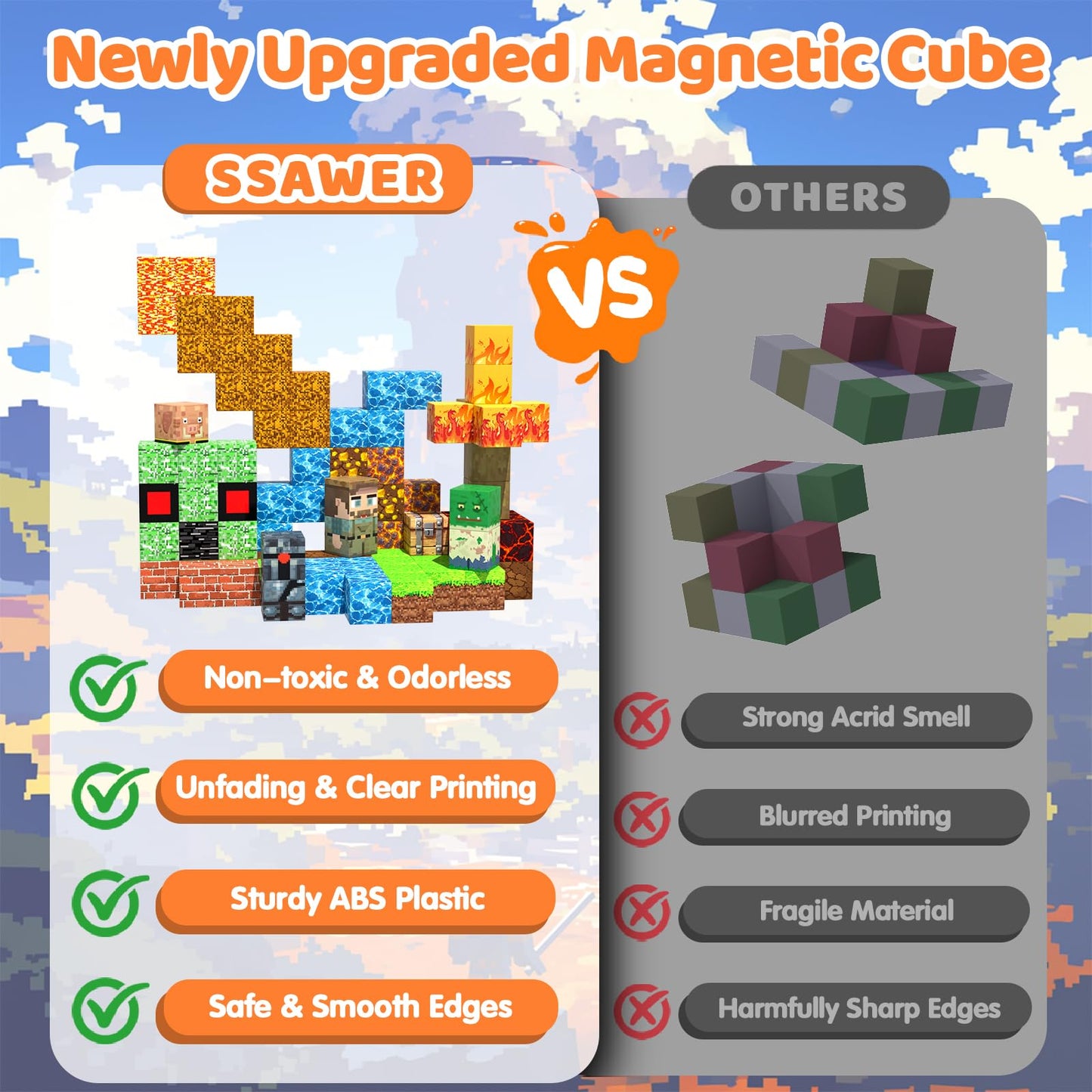 SSAWER Magnetic Blocks Building Toys for Kids, 48 PCS Magnetic Blocks for Kids Ages 4-8, Magnet Cubes, STEM Sensory Toys for Boys & Girls, Christmas Birthday Gifts for Kid Ages 3+
