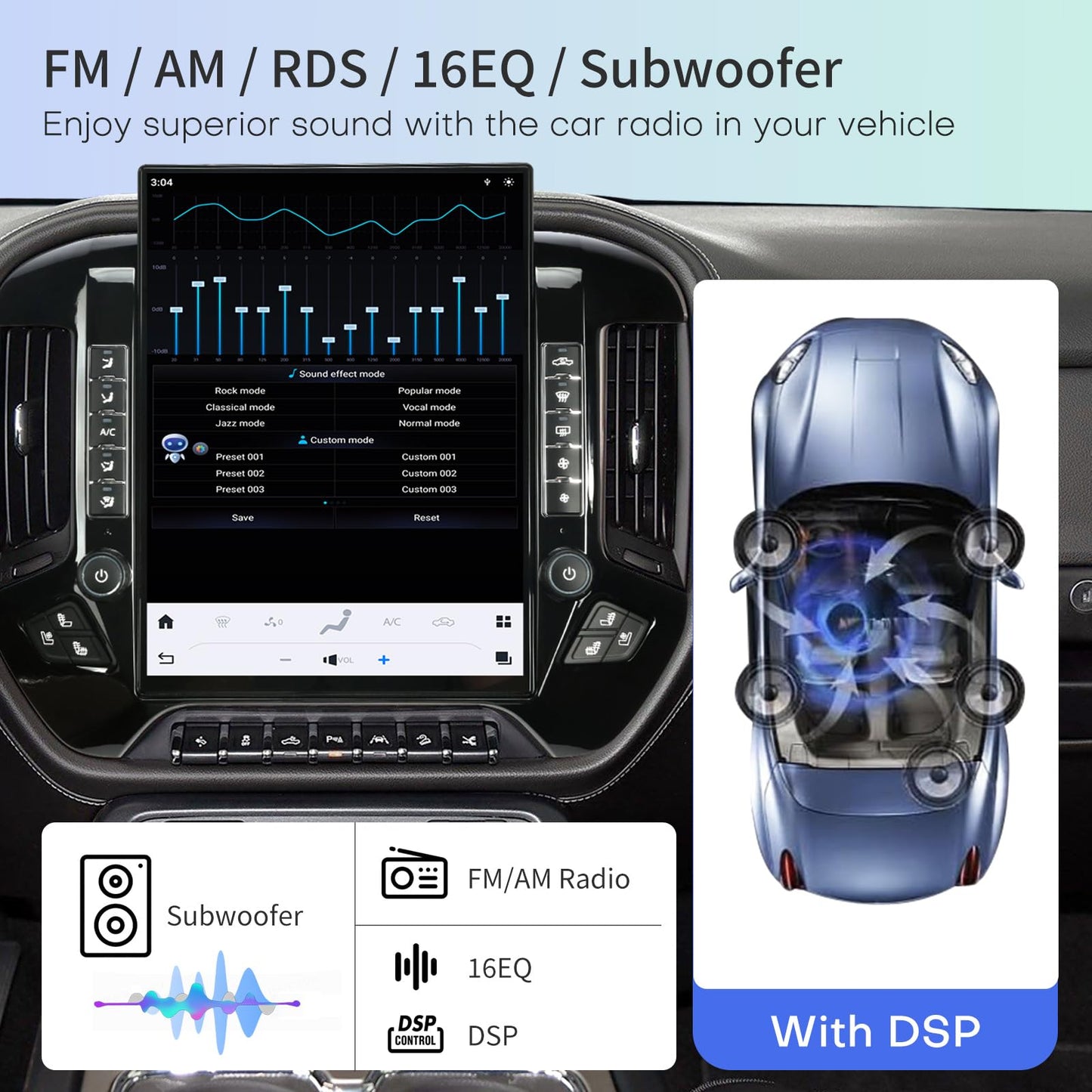 Car Radio for Chevrolet Silverado GMC Sierra 2014-2019 Stereo Replacement Head Unit 15.6 Inch 2K IPS Touch Screen Tesla Style Carplay Android Auto GPS Navigation Multimedia Play OEM 8 Inch (Black)