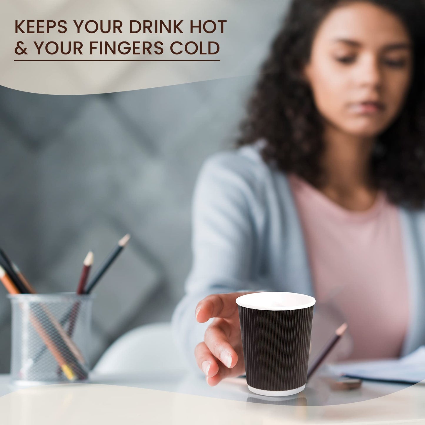 Ripple Wall Design Disposable 8 Oz Coffee Cup 500 Pack Black, Hot Beverage Cups, Eco-Friendly Recyclable Paper, Insulated Coffee Cups, Coffee Bar Accessories Paper Coffee Cups To Go, Hot Cups