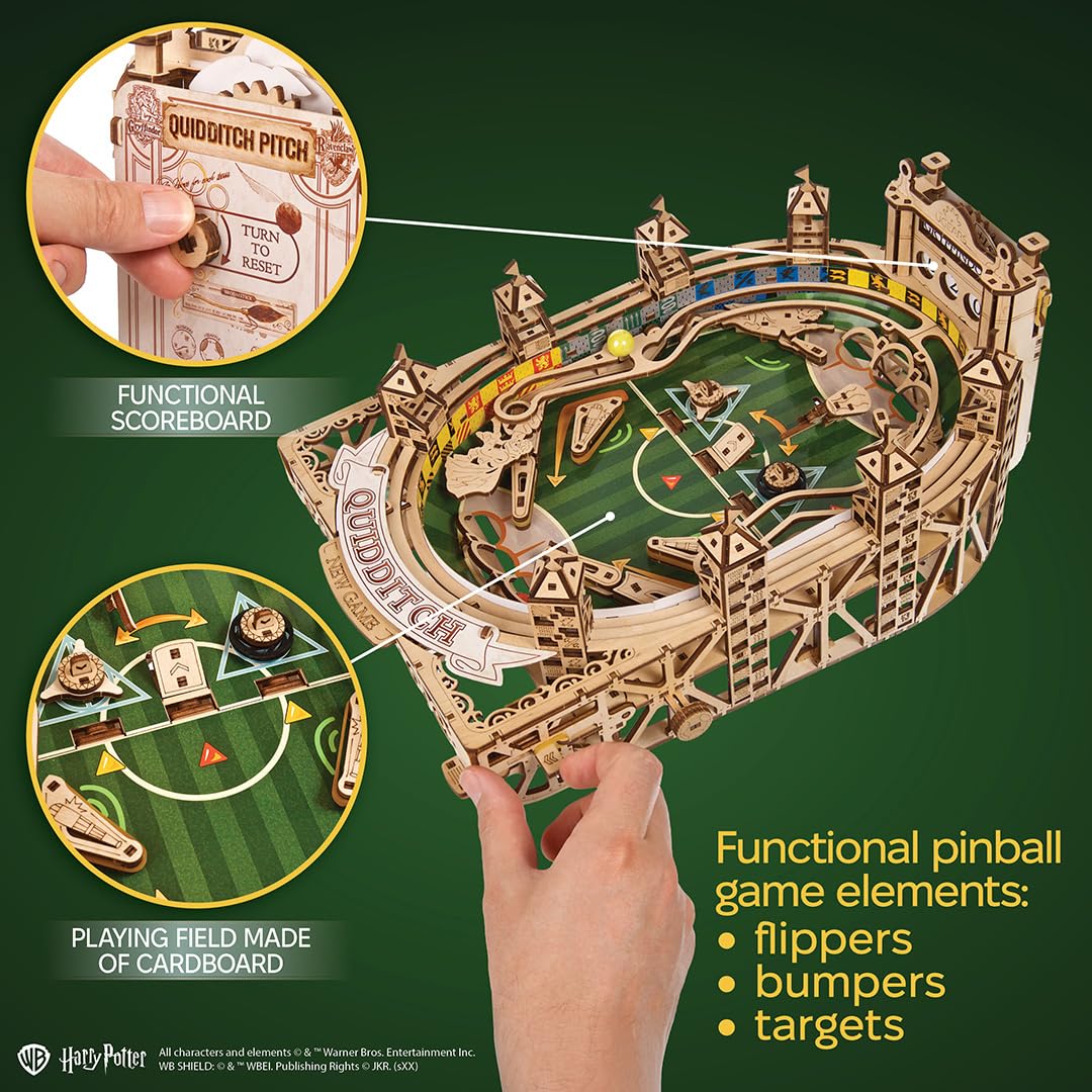 UGEARS Harry Potter Quidditch Pinball Machine - 3D Wooden Puzzles for Adults to Build, Mechanical Wooden Model Kits, Wood Brain Teaser Puzzles, Harry Potter 3D Puzzle Pinball Game for Christmas