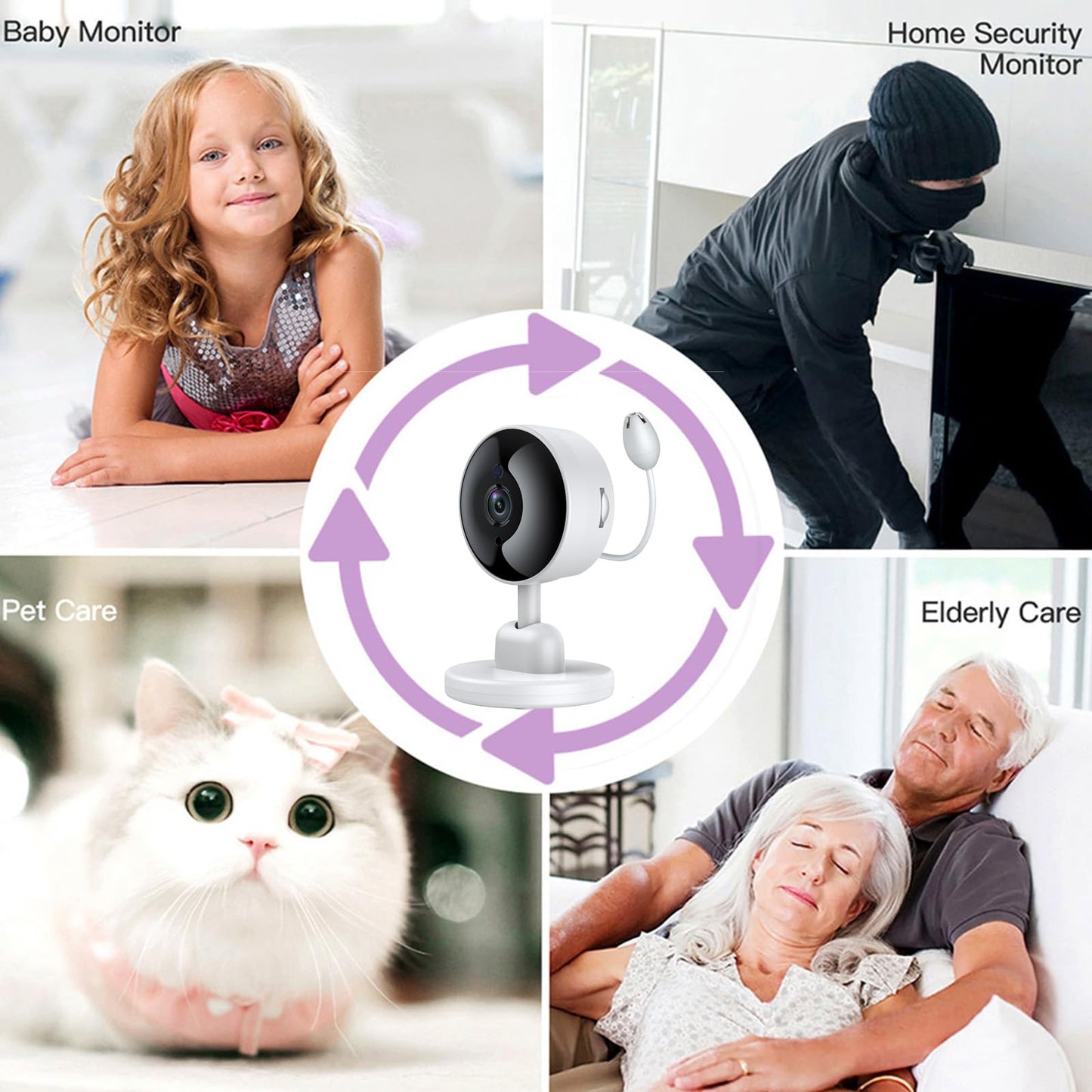Baby Monitor with Camera and Audio, WiFi Indoor Video Baby Camera with Mount, Motion & Cry Detection, Temp & Humidity Sensor, Night Vision, 2 Way Audio, 4 Lullabies, APP Control