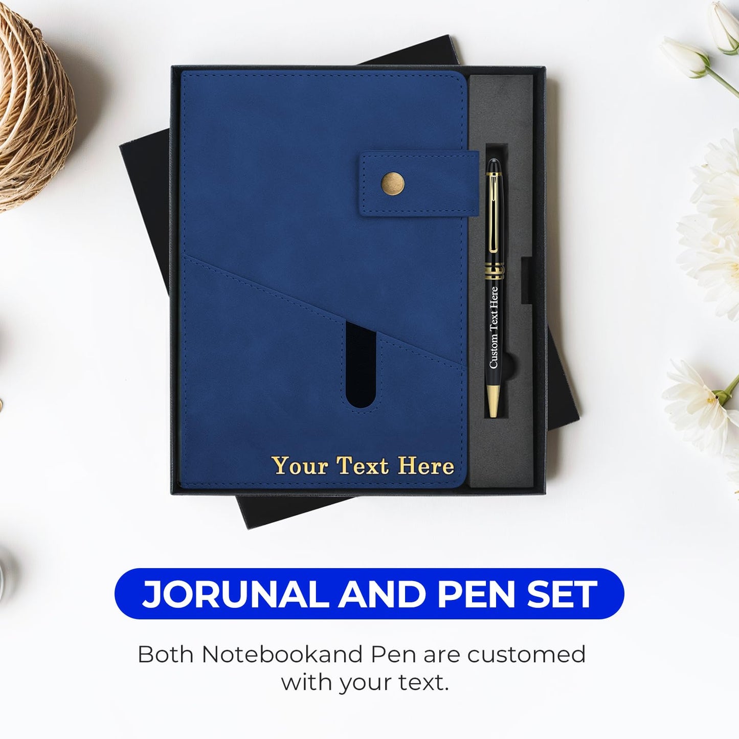 Personalized Journal Notebook, Personalized Hardcover Notebook with Pen Set, A5 Customized Lined Journals for Women and Men, Diary for Women - Birthday, Best Friend, Sister, Mothers Day Gift (Blue)