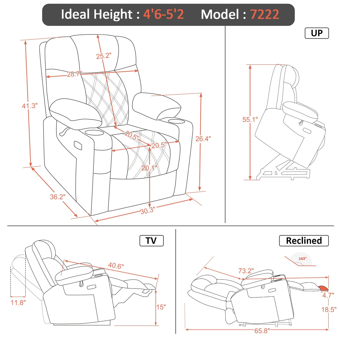 MCombo Small Size Triple Motor Power Lift Recliner Chair Sofa with Massage and Dual Heating, Adjustable Headrest for Elderly People Petite, USB Ports, Extended Footrest, Fabric 7222 (Coffee)
