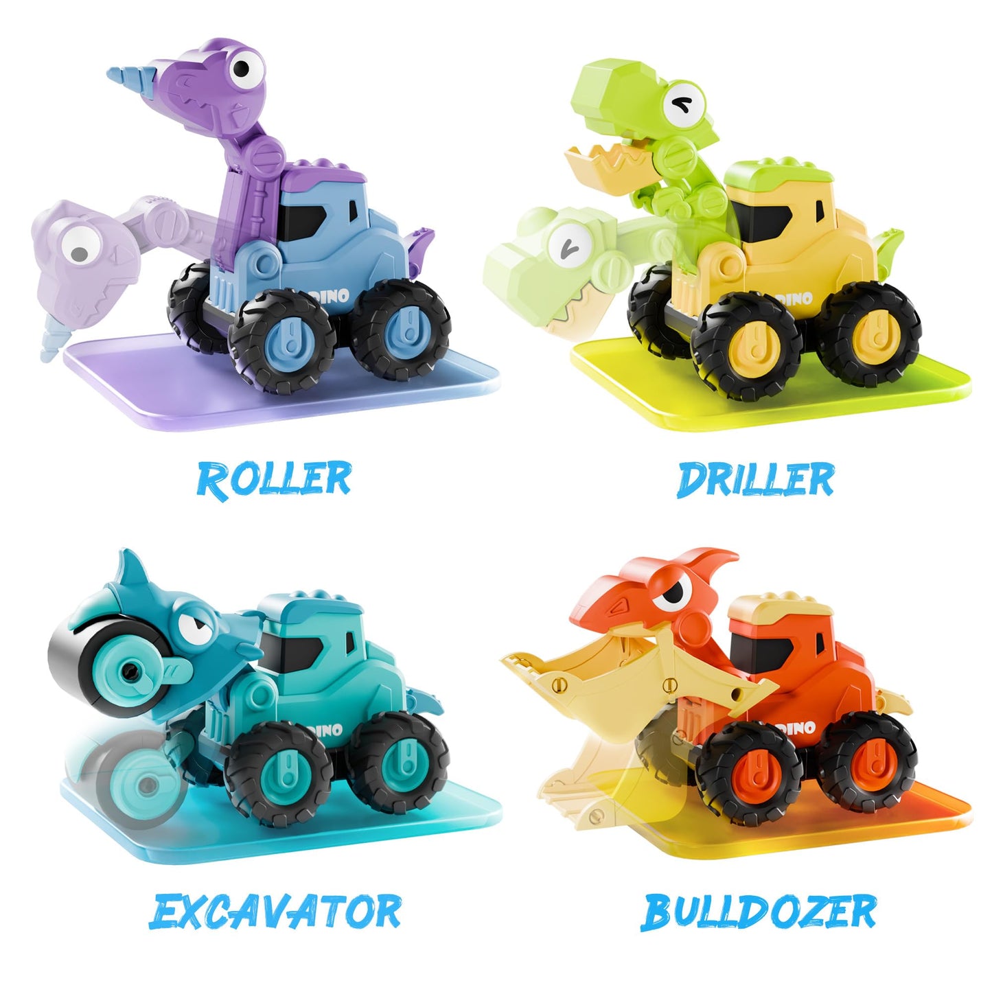 iPlay, iLearn Dinosaur Truck Toys for Toddlers, Boys Dinos Press Go Racing Cars, Kids Construction Sandbox Vehicles Playset, Baby Push Go Friction Car Set, Birthday Gift for 18 Month 2 3 4 5 Years Old