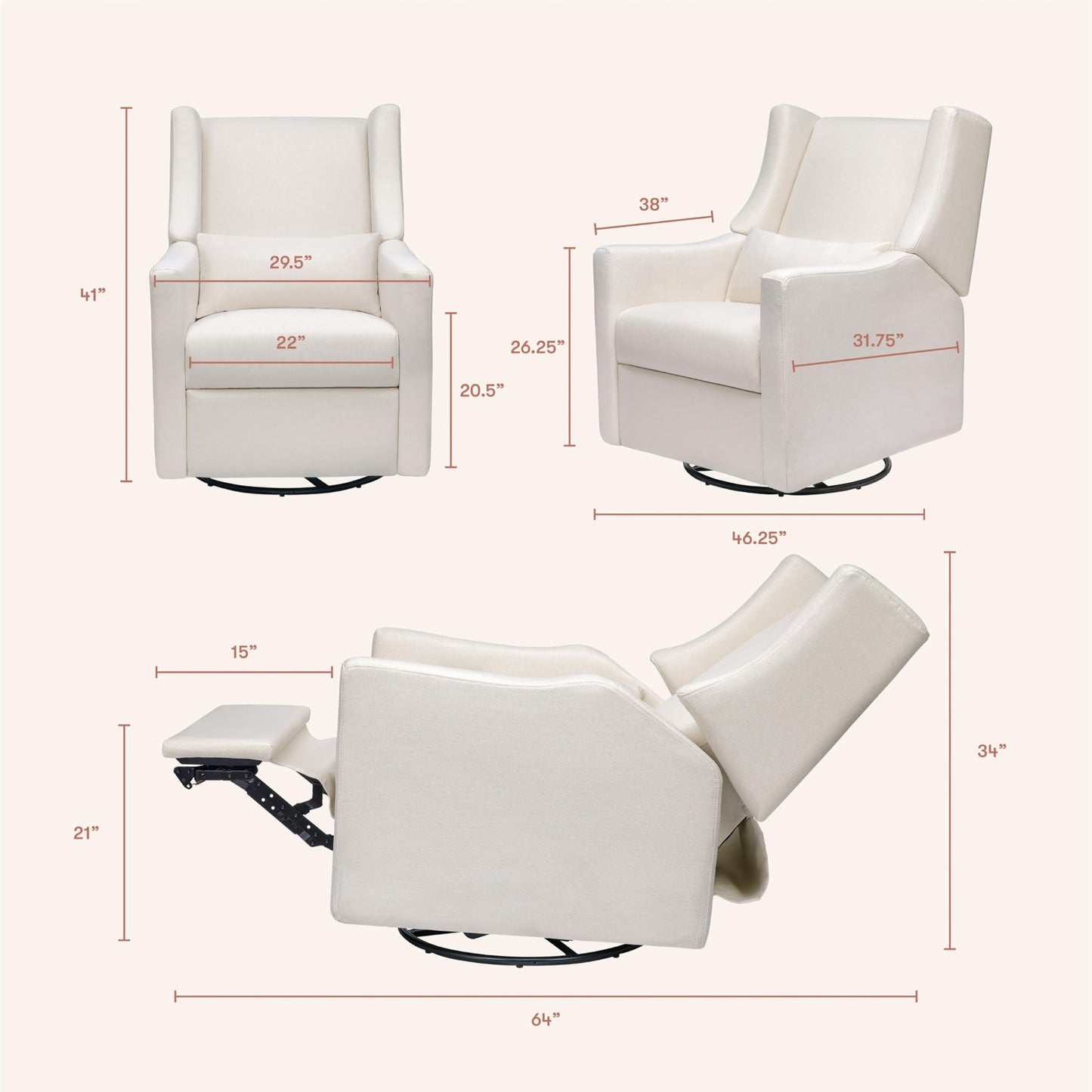 Babyletto Kiwi Glider Recliner Nursery Chair w/ USB Ports - GREENGUARD Gold Certified - Water & Stain Resistant Glider Rocking Chair - Electronic, 270° Swivel, Performance Cream Eco-Weave