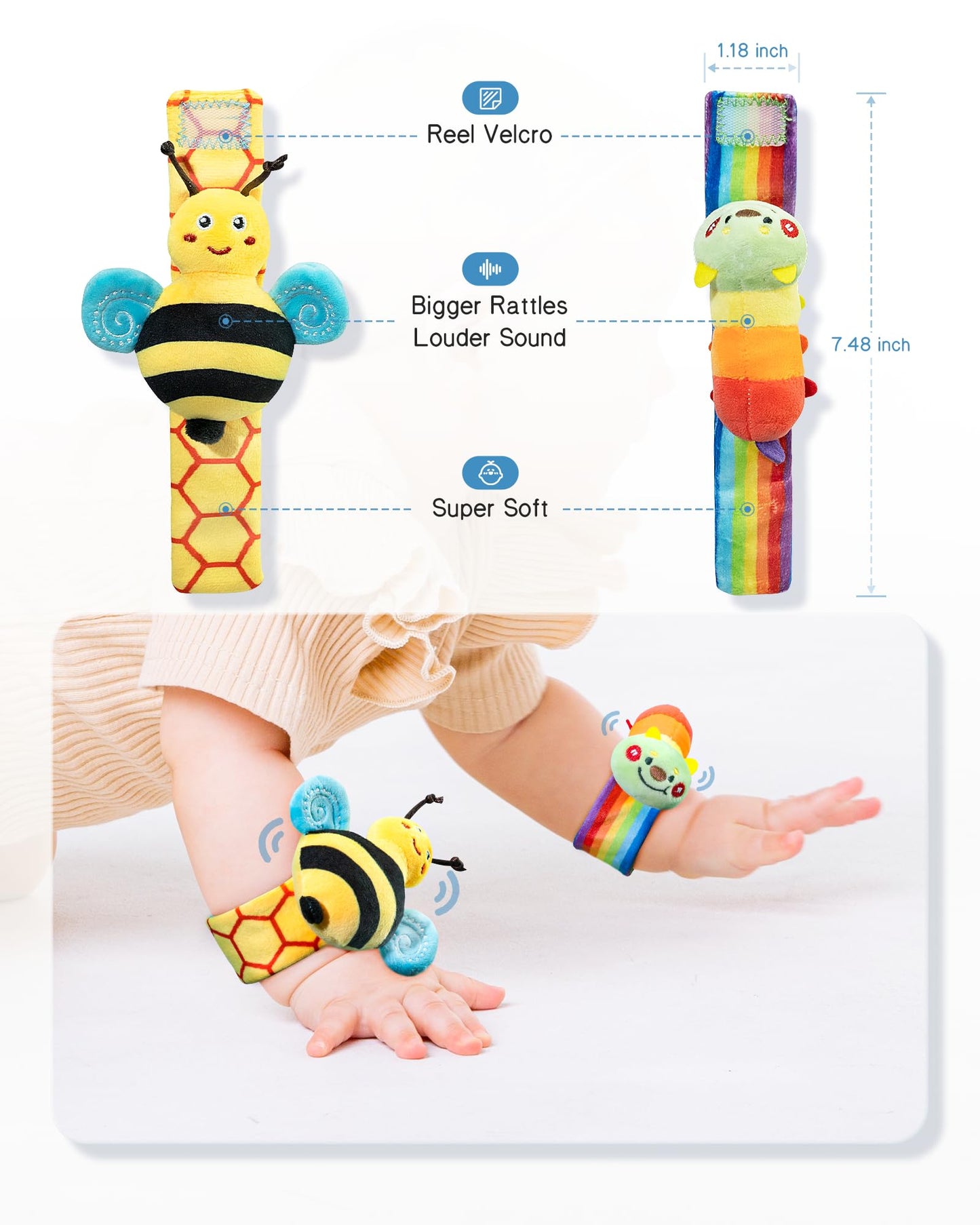 Infinno Baby Wrist Rattle Socks and Foot Finder Set, Perfect Baby Toys for 0-12 Months Newborn Boys and Girls As Shower Gifts, Garden Bug Series (Pack of 2)