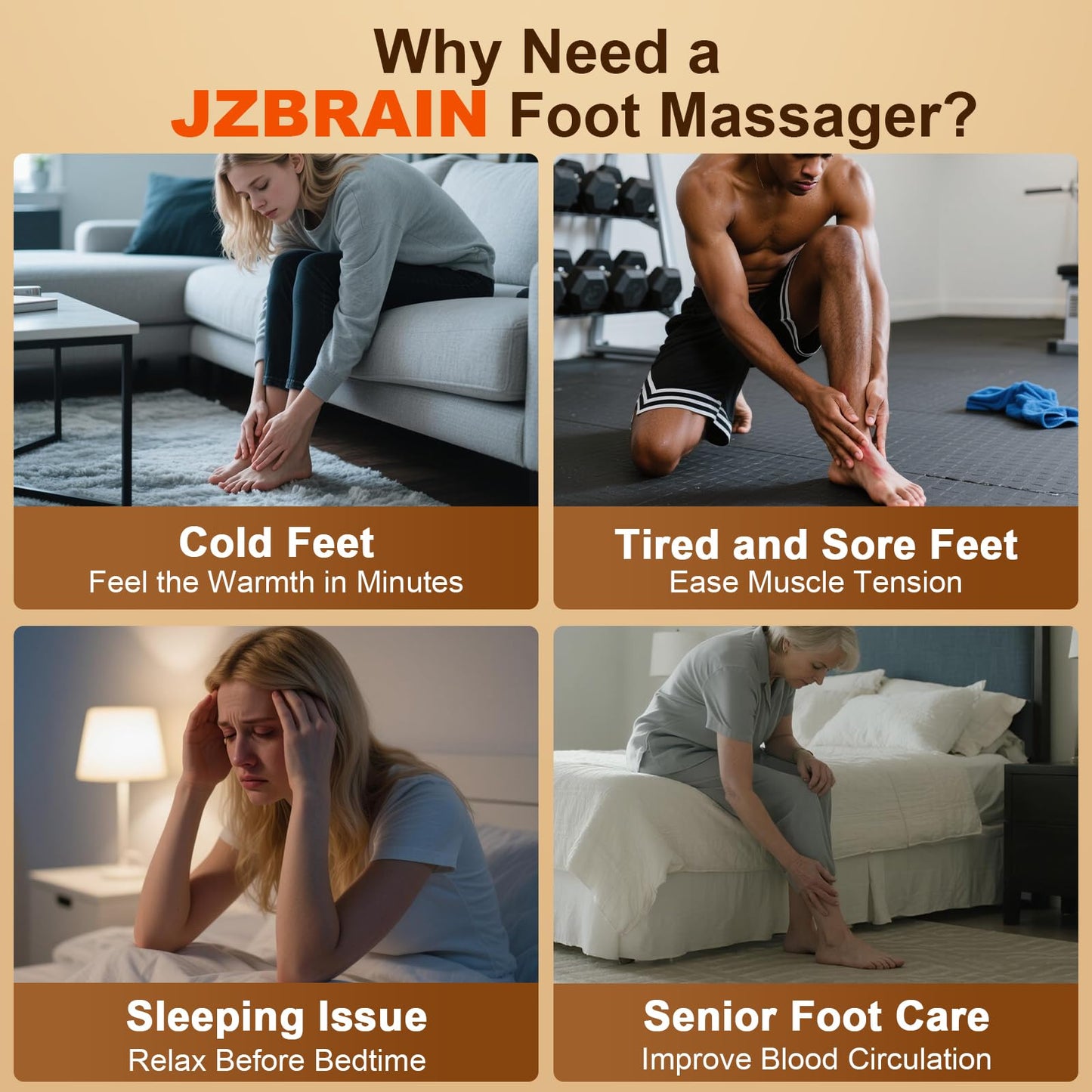 JZBRAIN Shiatsu Foot Massager Machine with Heat : Deep Kneading Foot Massager with Vibration & Compression for Plantar Fasciitis & Neuropathy - Relax for Home Office Use