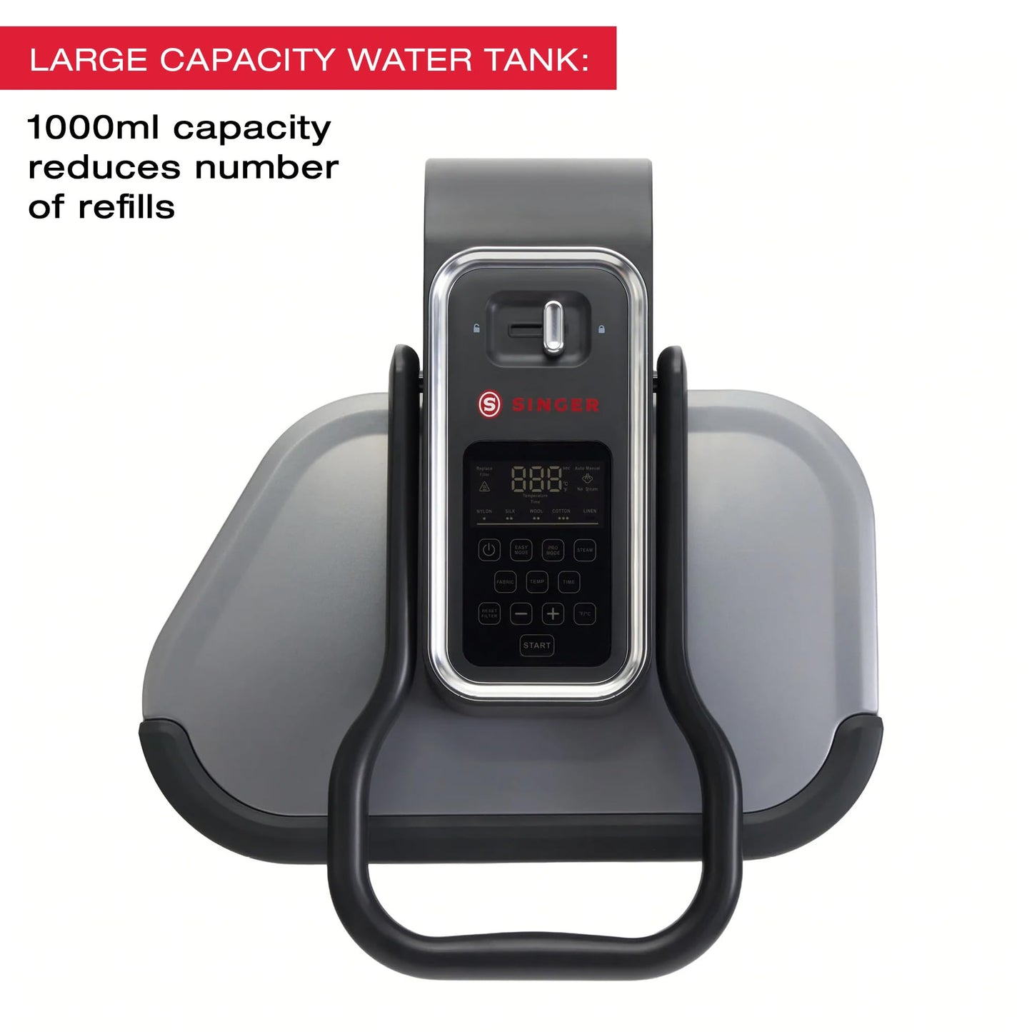 SINGER® Intelligent 2.0 Steam Press (1600W) – New Launch | Professional 20" Non-Stick Pressing Surface with Guided Digital Controls, 2 Steam Modes, Auto Shut-Off & 1000ml Tank – Silver/Black