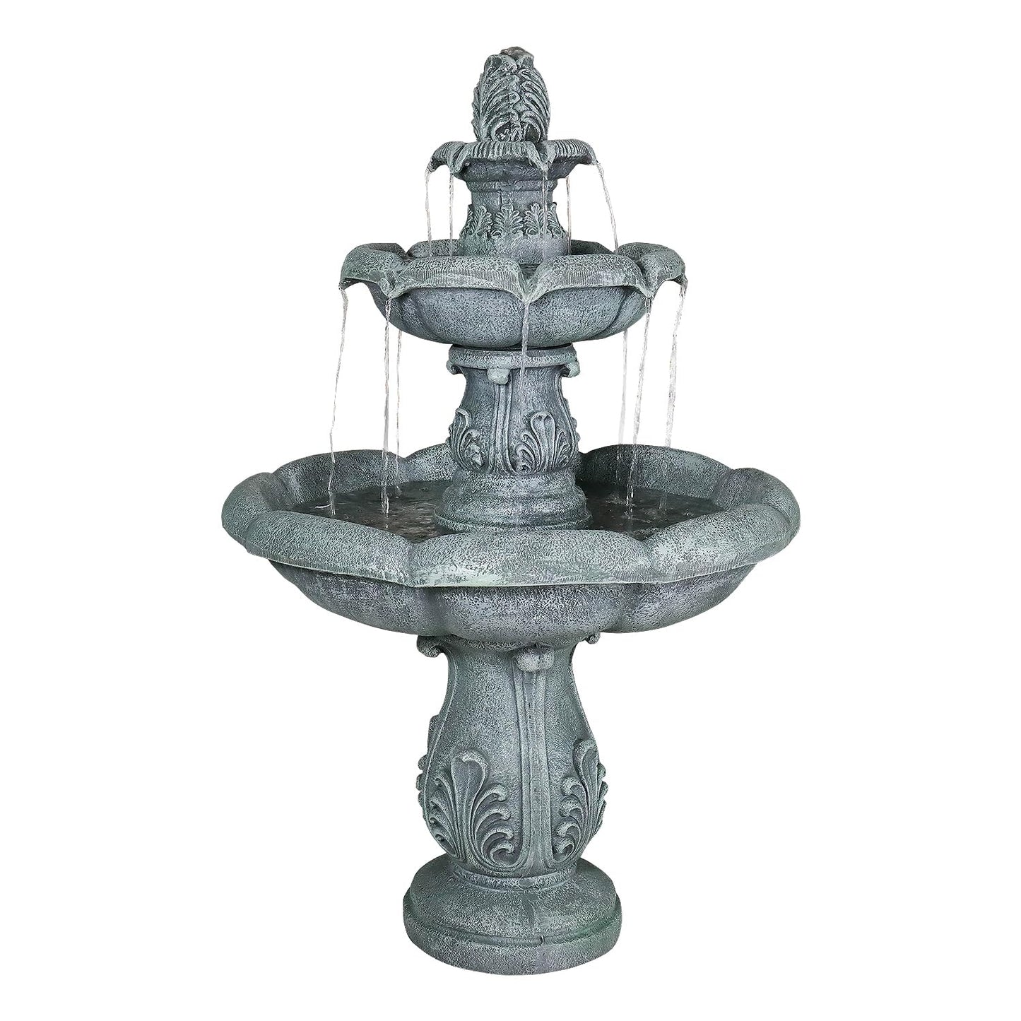 SunJet 48" High 3-Tiers Modern Concrete Outdoor Water Fountain - Round Large Outdoor Fountains and Waterfalls for Garden, Patio, Yard, and Deck Decor, Featuring Natural Stone Look (Grey, 48 inch)