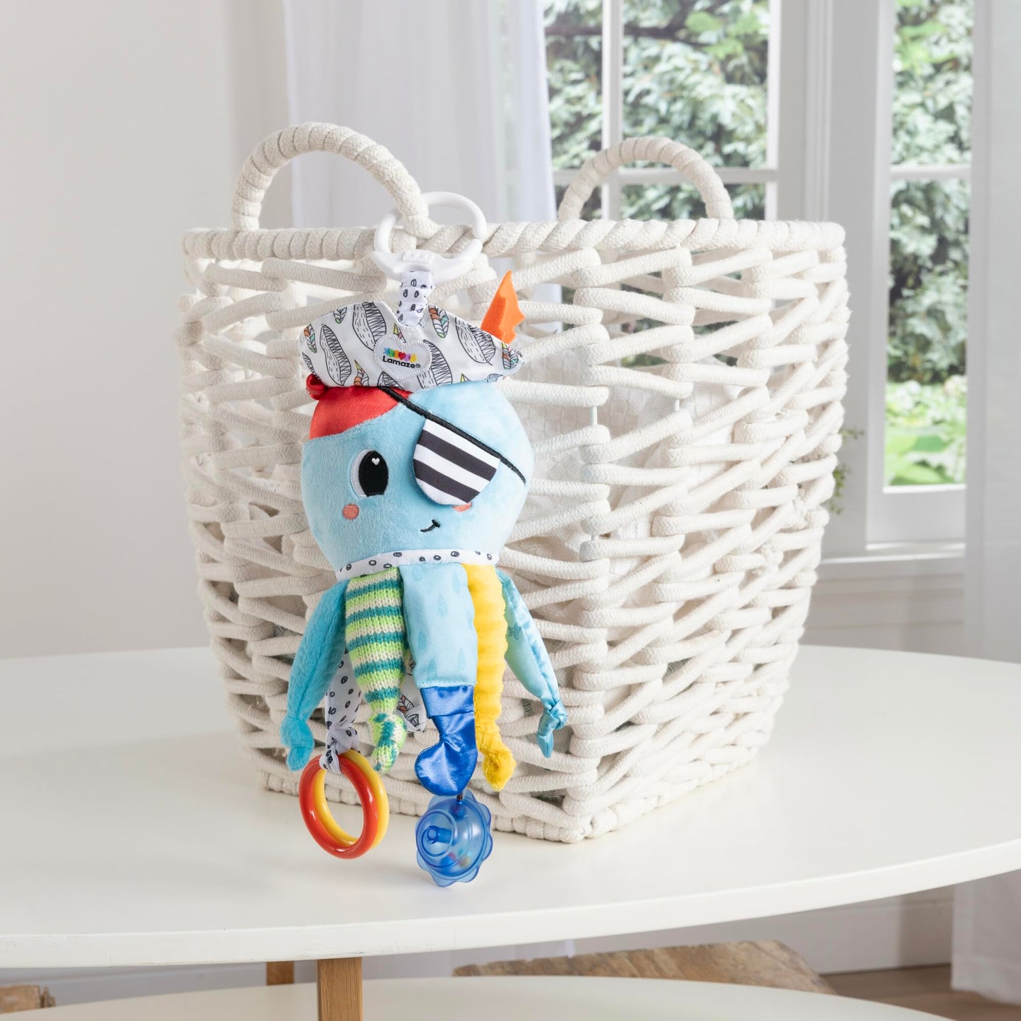 Lamaze Clip On Car Seat and Stroller Toy - Captain Calamari - Crinkle Car Seat Toys and Stroller Toys - Sensory Toys for Babies - Travel Toys for Car - Infant Toys Ages 0 Months and Up