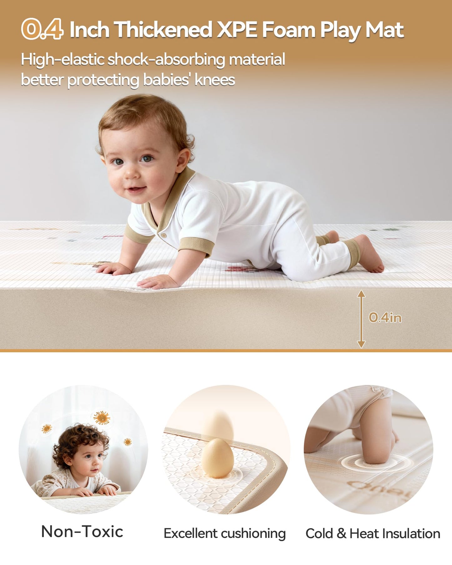 Baby Play Mat, 50 x 50 Inch Floor Mat with XPE Foam,Foldable & Reversible Baby Floor Play Mat, Perfect Baby Foam Playmat for Baby Playpen, Waterproof PlayMats for Babies, Infants,Indoor& Outdoor