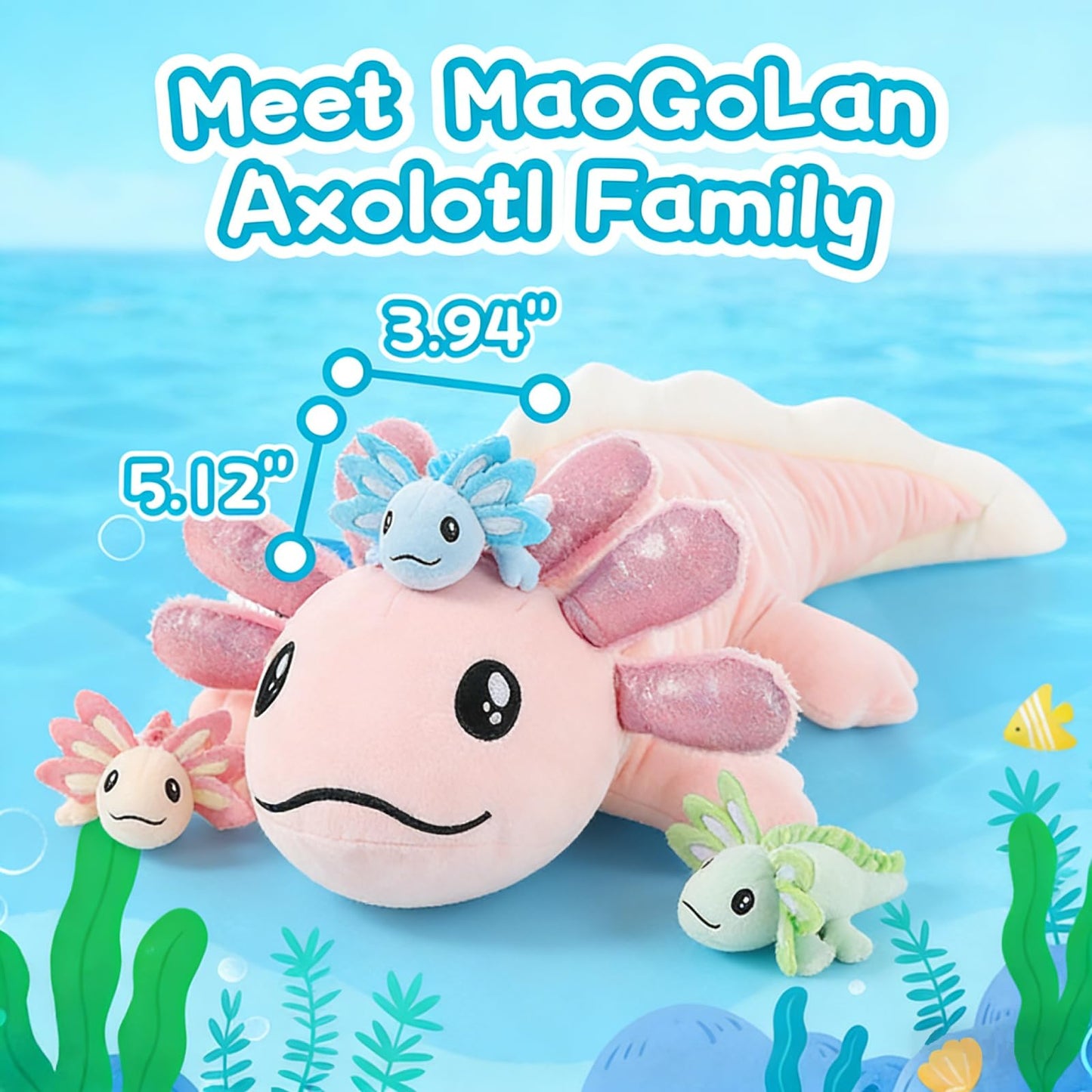 MaoGoLan Axolotl Plush with 3 Babies 33" Cute Stuffed Animals Salamander Plushies 4 PCS, Mom and Baby Plush Toy Set, Soft Axolotl Gifts for Girls Boys Kids Birthday Christmas
