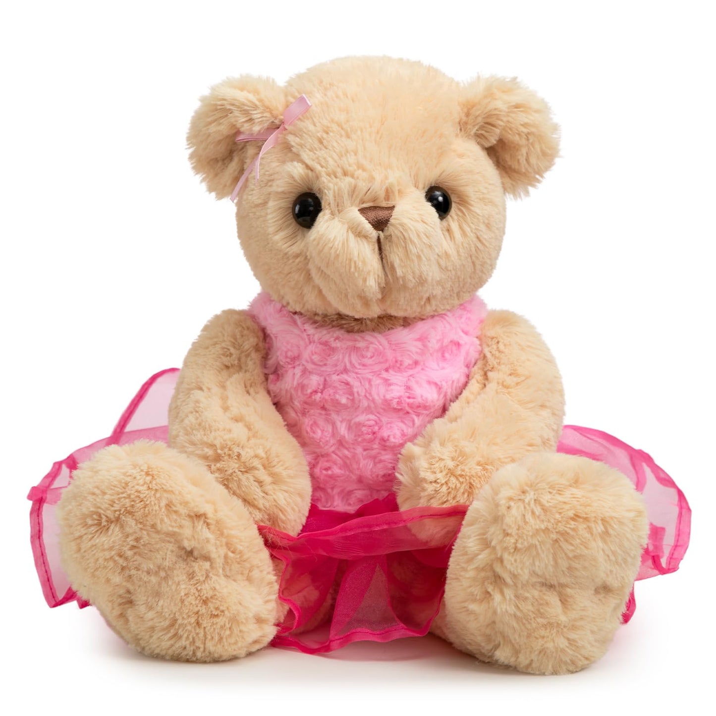 WENMOTDY Ballerina Teddy Bear Stuffed Animal Cute Plush Bear in Tutu Skirt Birthday Dance Recital Gifts for Girls Kids 21’’ Pink