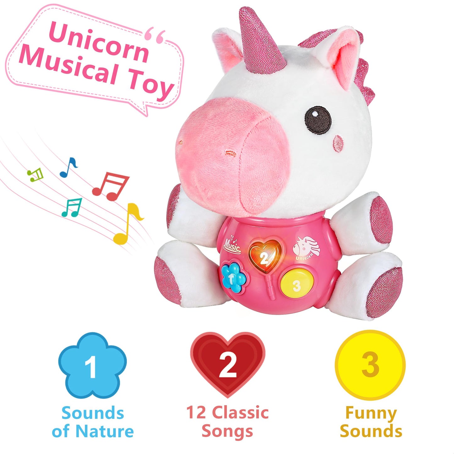iPlay, iLearn Baby Unicorn Musical Toys, Newborn Girls Gift, Soft Unicorn Plush Stuffed Animal, Infant Light Music Time, 1st Easter Basket Shower Stuffers for 0 1 2 3 6 9 12 18 Month 1-3 Yrs Toddlers