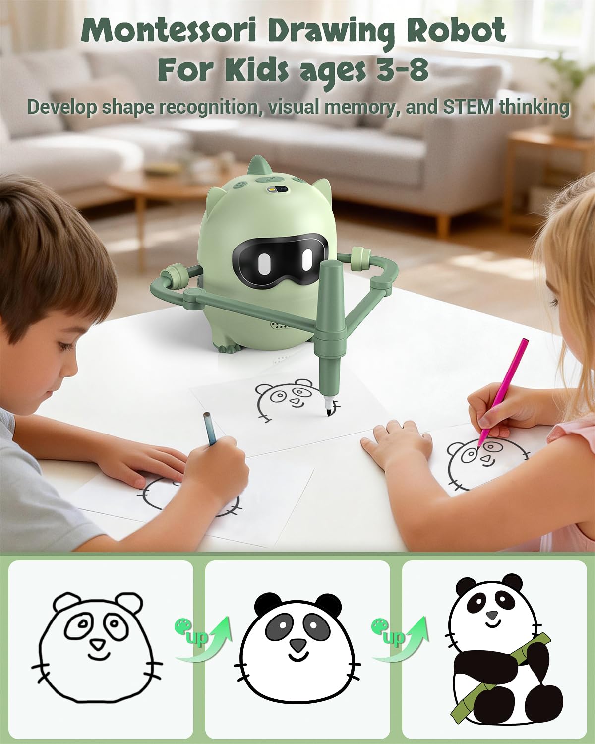 Drawing Robot for Kids, Montessori Drawing Robot with 100 Cards & 22 Pens, Music & Voice Guidance, Educational Interactive Learning Toys for Boys & Girls Ages 3-8, Birthday Party