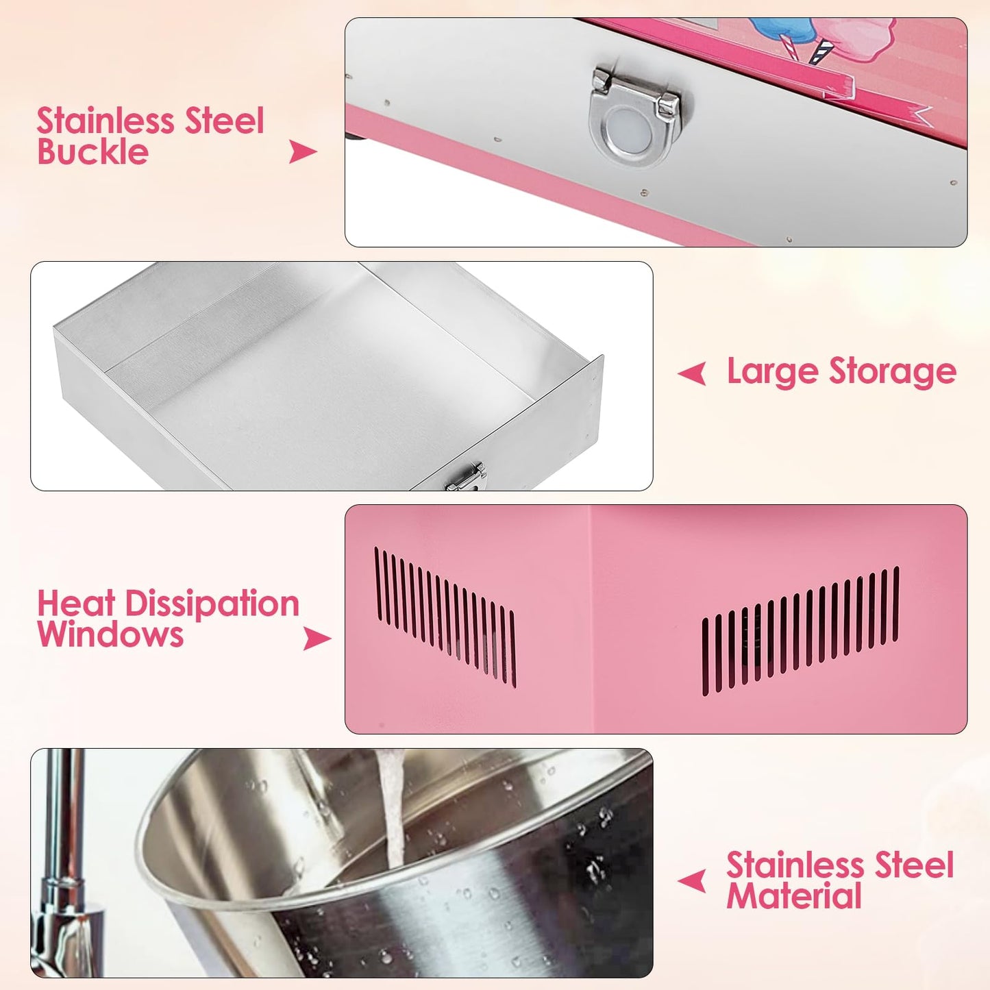 Garvee Cotton Candy Machine Commercial, Electric Cotton Candy Maker for Kids with 20 in Stainless Steel Bowl for Family, Party, Amusement Park, Carnival- Pink