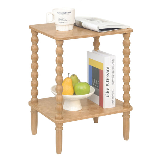 Fultyle Small End Table, Couch Side Table with 2-Tier Storage Shelf, Wood Coffee Table for Bedroom, Living Room, Small Spaces (Rustic Walnut)