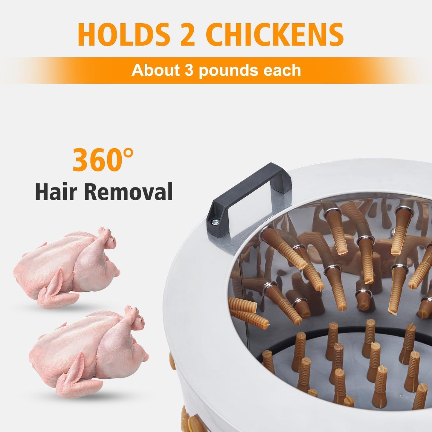 PeakPursuit Electric Chicken Plucker Machine-20IN Poultry Defeathering with 106 Soft Rubber Fingers, 360° Chicken Feather Remover for Turkey, Duck and Quail