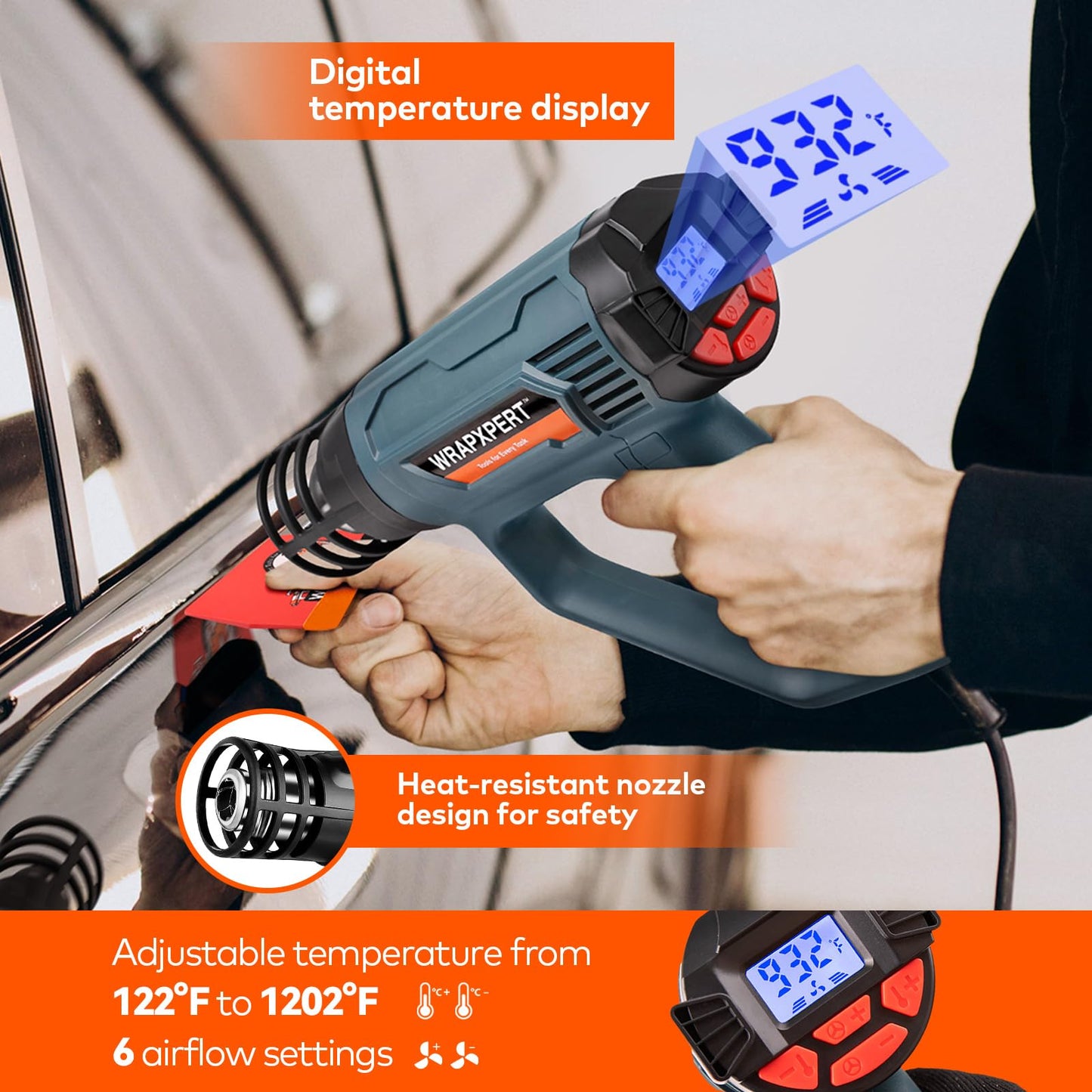 WRAPXPERT Vinyl Wrap Tool Kit with Heat Gun for Car Wrapping, Vehicle Vinyl Wrap Tools with Squeegee, Knife, Gloves, Magnets Holder, Car Wrap Tools Window Tint Tools for Auto Film Installation
