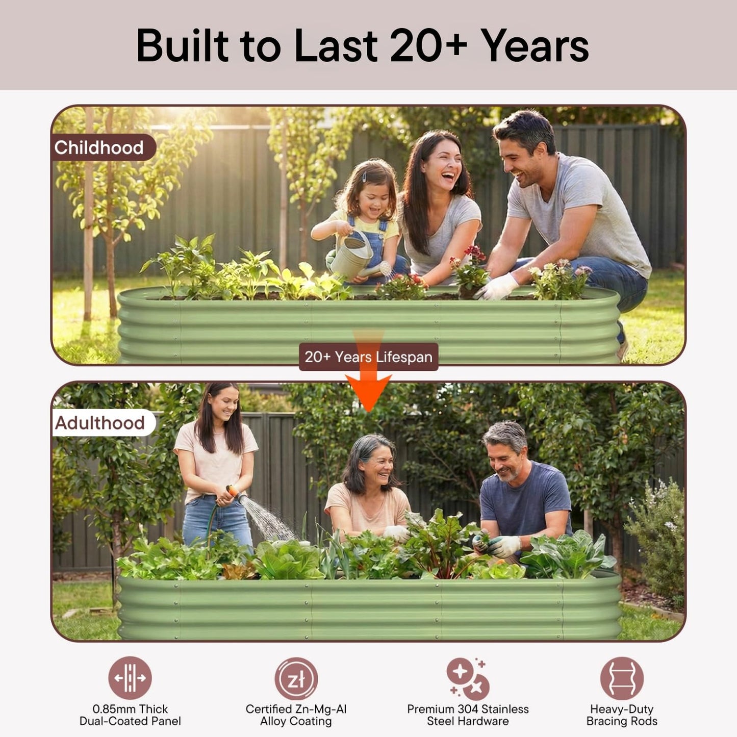 Annoell 4-Pack Galvanized Raised Garden Bed 8x2x1.5 ft, 17" Tall Planter Boxes Outdoor, Zn-Al-Mg Metal Raised Beds for Gardening Herb Fruit Vegetable, Modular Flower Bed for Outdoor Plants-Sand Beige