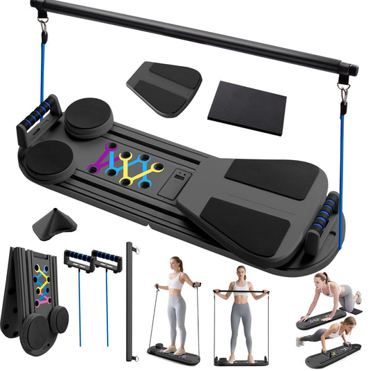Pilates Board, Pilates Reformer Set, 6-in-1 Portable Foldable Ab Board Trainer Exercise Machine for Home with Digital Display, Pilates Reformer Board for Women