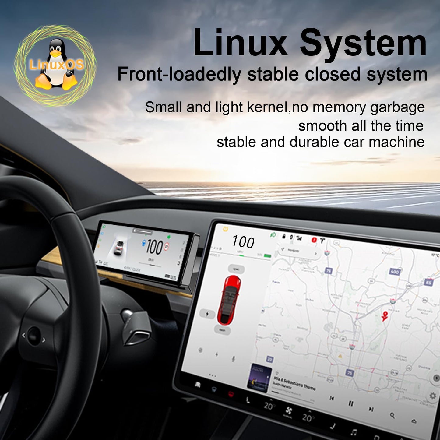 Tesstudio Head Up Display for Tesla Model 3 2017-2023 & Model Y 2019-2024,8.8" Touch Screen Instrument Cluster with CarPlay & Android Auto Real-Time Vehicle Info Display
