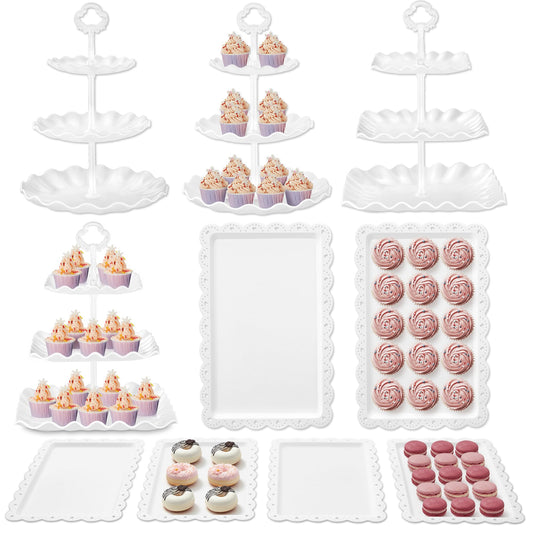 Kootek Dessert Cupcake Stand, 10pcs Dessert Table Display Set, 3 Tiered Cup Cake Holder Tower Stand& Cookie Serving Trays for Wedding, Tea Party, Birthday, Baby Shower