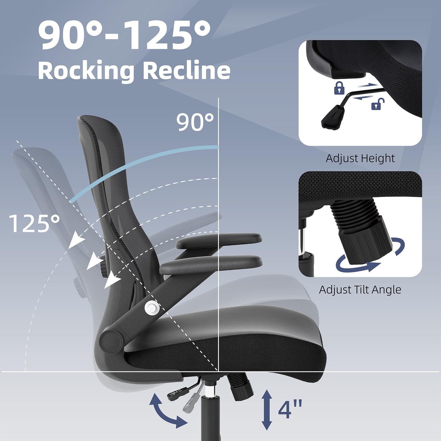 ralex-chair 8Pack Office Chair Ergonomic with Adjustable Lumbar Support,Desk Chair with Mesh Back& PU Leather Seat,Computer Chair with 3D Flip-up Armrest, Comfortable for Work,Home，Conference Room