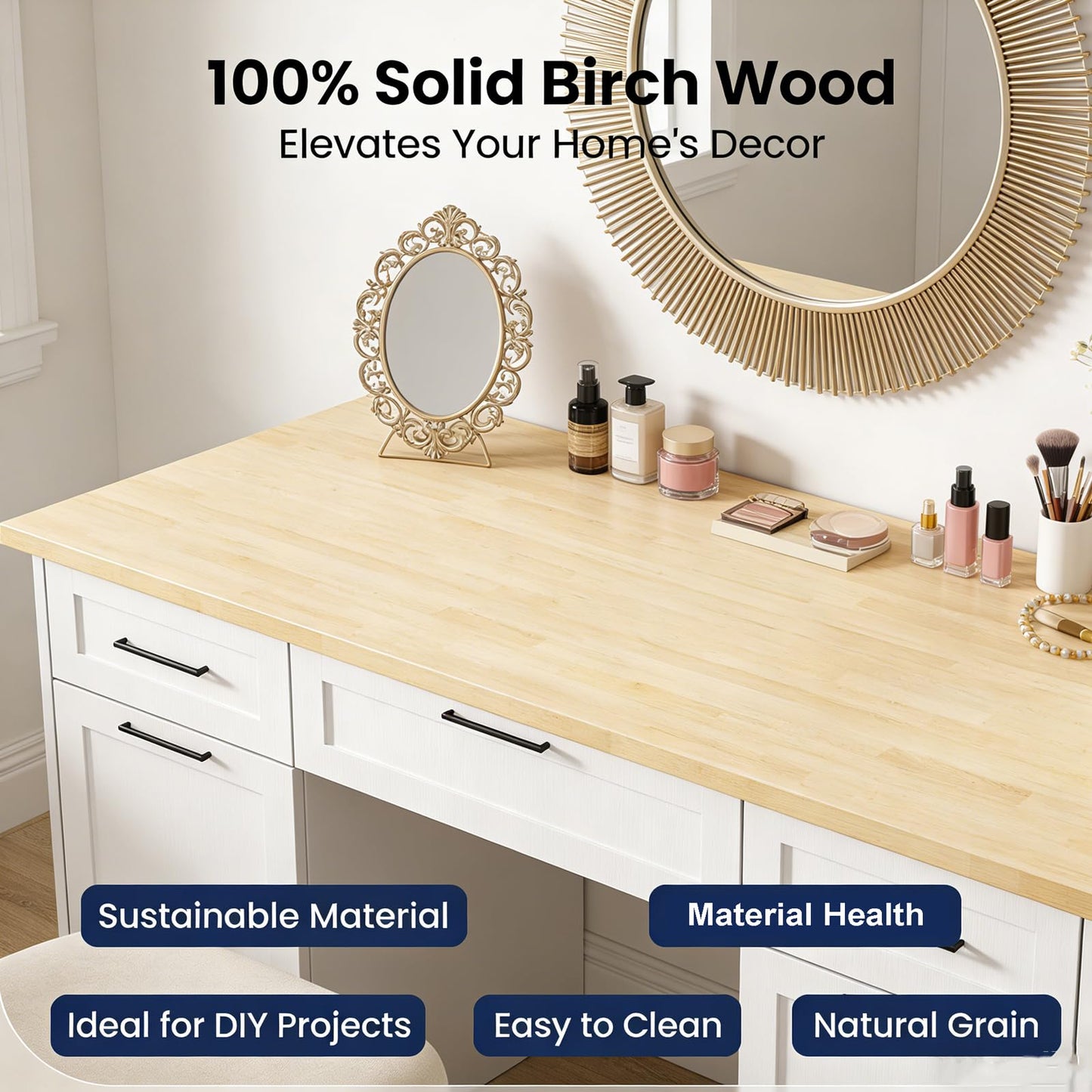 6FT x 39IN Solid Birch Wood Butcher Block Countertop - Intravast 1.5 Inch Thick Unfinished Heavy Duty DIY Butcher Block for Kitchen Island, Bar Top, Workbench, Laundry Room Dining Table