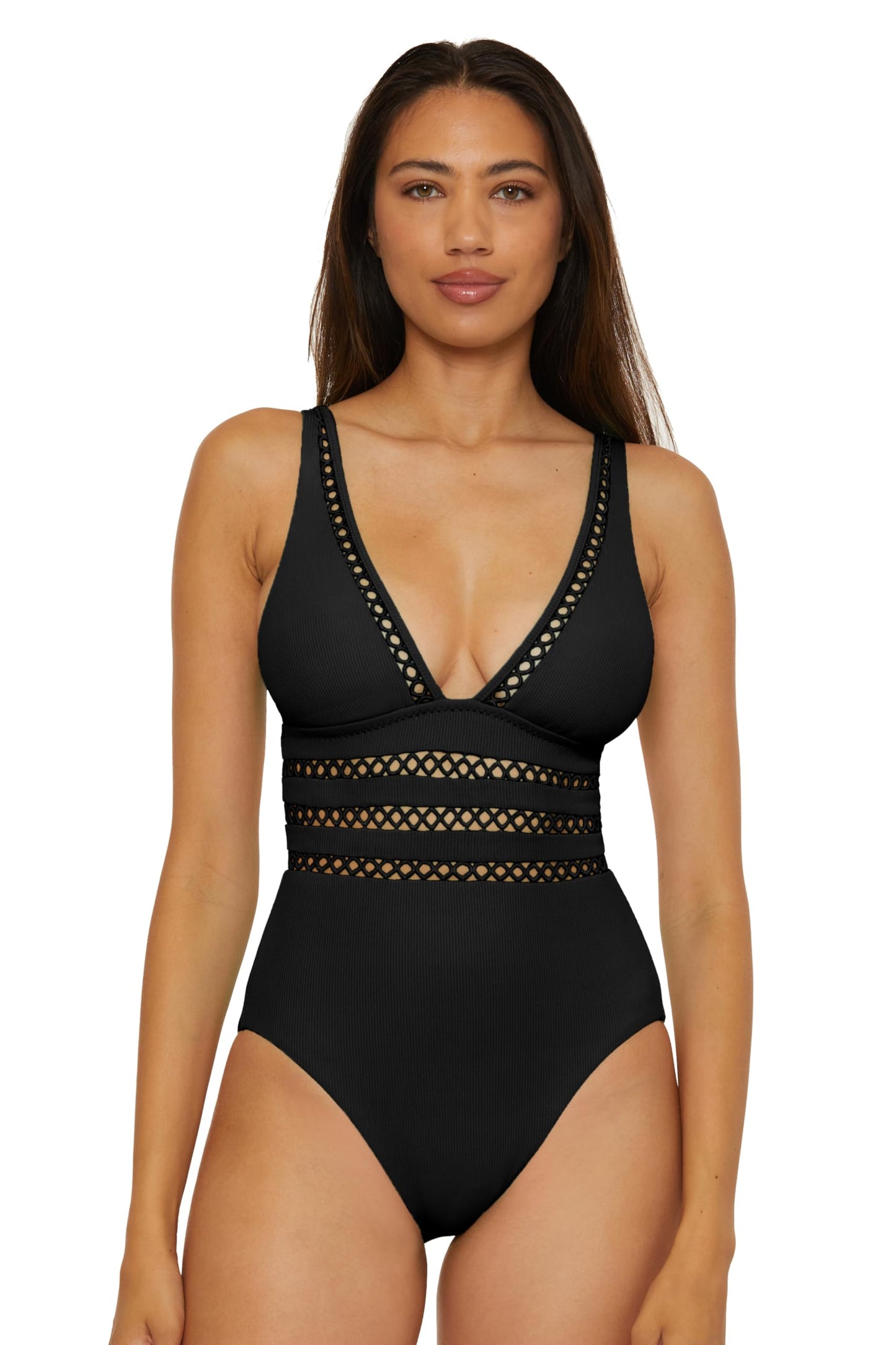 BECCA Modern Edge - Women's One Piece Swimsuit, Adjustable, Bathing Suits for Women, Black, Medium
